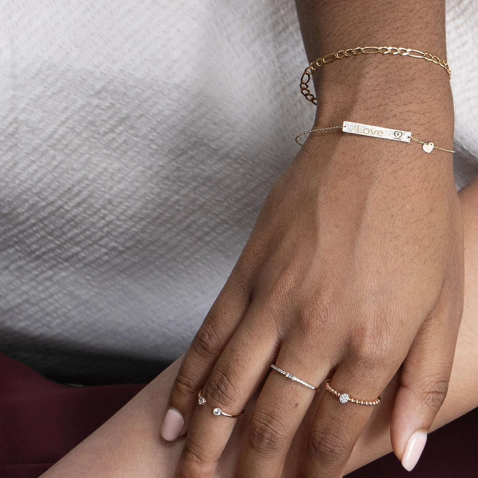 Bar with Engraved Heart Monogram Bracelet in Solid 14k Yellow Gold - Image 6
