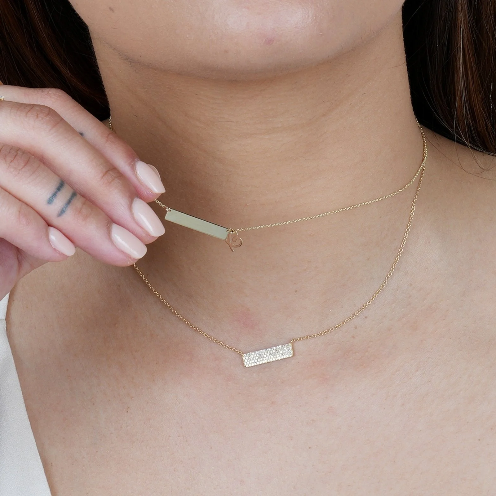 Yellow Gold Bar Monogram Nameplate Necklace - Image 6
