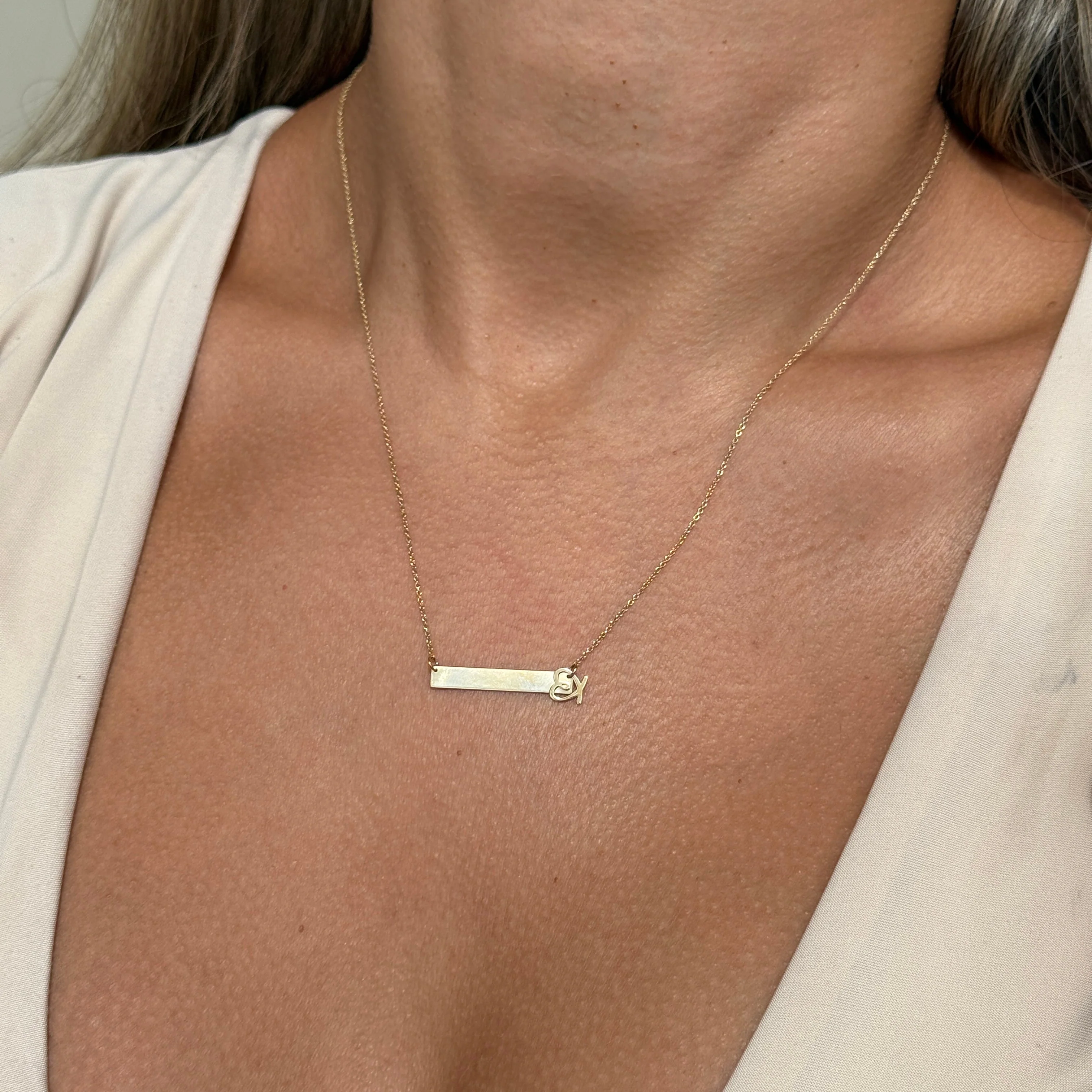 Yellow Gold Bar Monogram Nameplate Necklace - Image 2