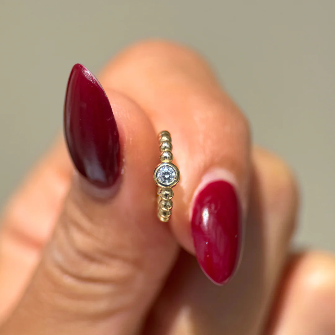 Yellow Gold Bubble Beaded Cuff Stud - Image 2