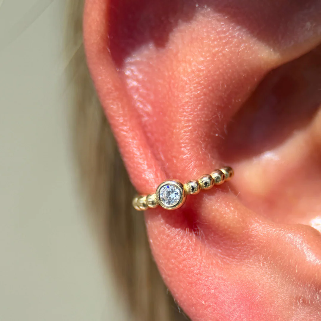 Yellow Gold Bubble Beaded Cuff Stud - Image 3