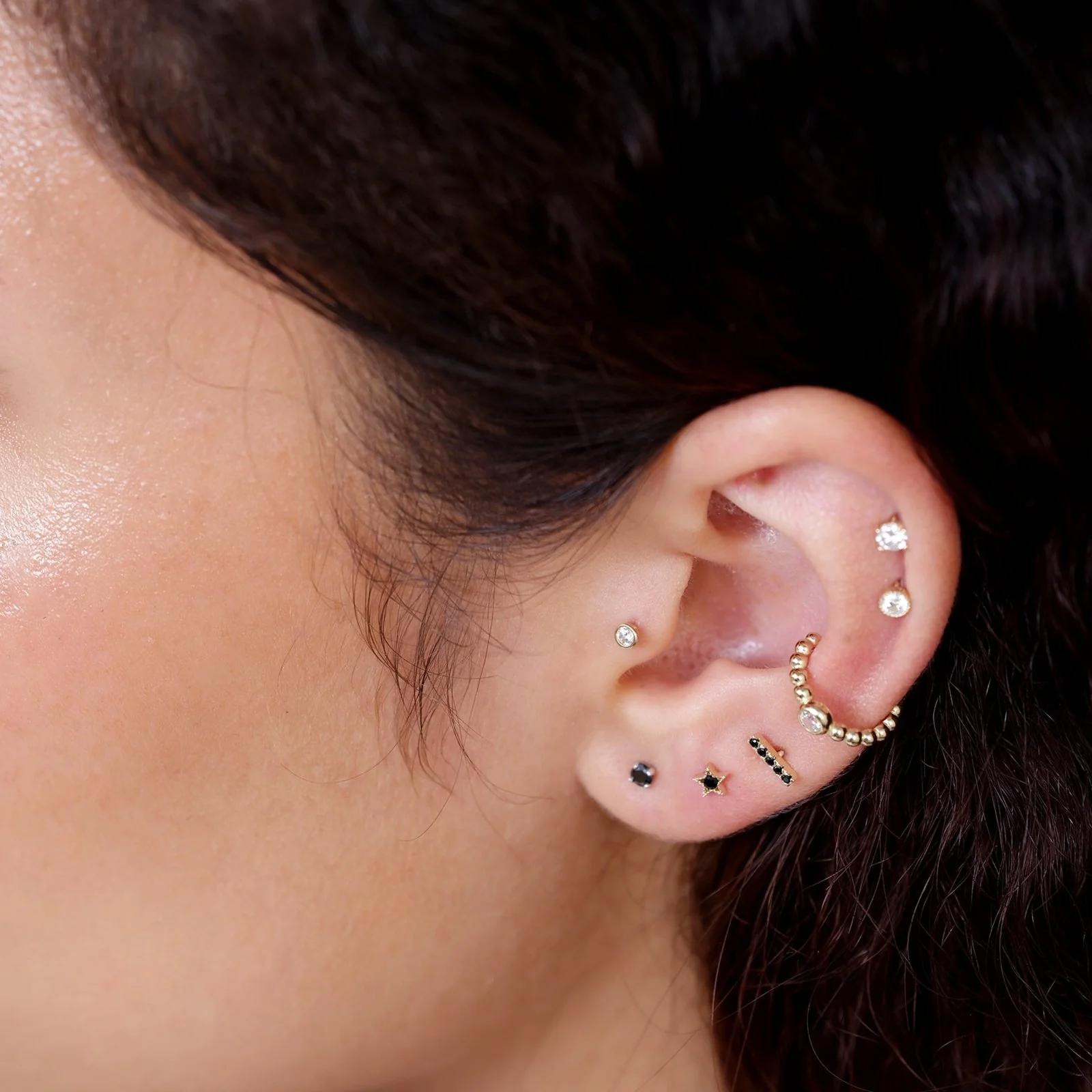 Yellow Gold Bubble Beaded Cuff Stud - Image 4