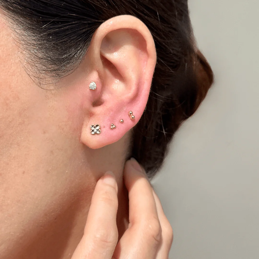Yellow Gold Diamond Cut Clover Flat Back Earring - Image 6