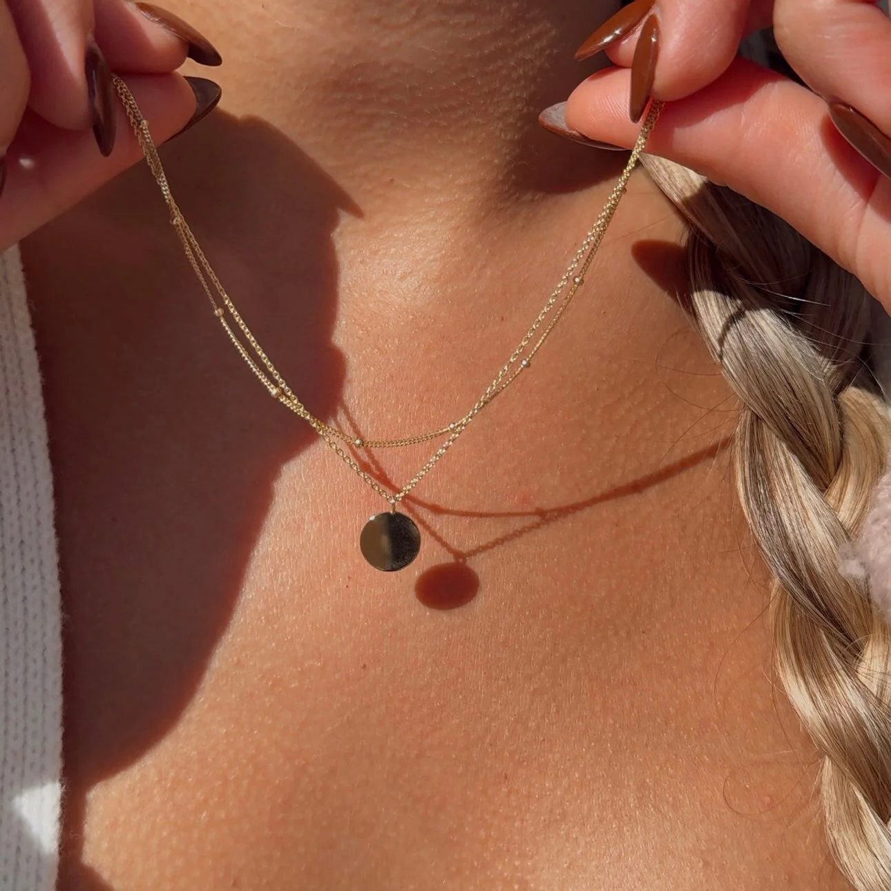 Yellow Gold Beaded Cuban Double Layer Necklace - Image 3