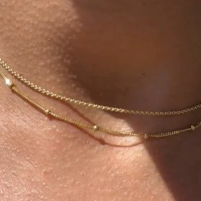 Yellow Gold Beaded Cuban Double Layer Necklace - Image 9