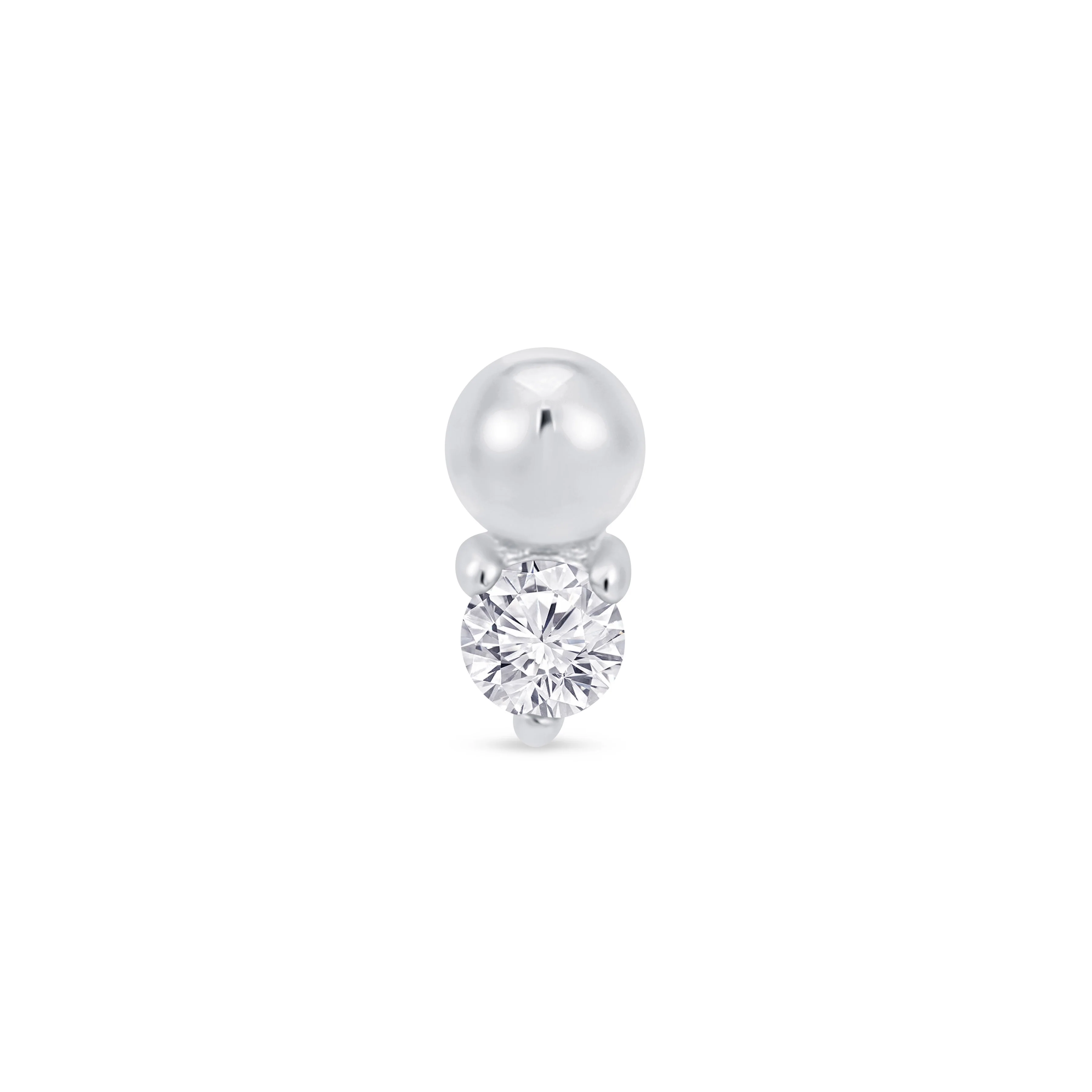 White Gold Beaded Drop Flat Back Stone Earring