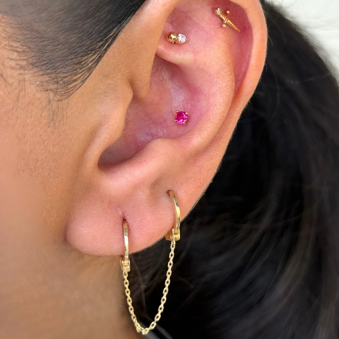 White Gold Beaded Drop Flat Back Stone Earring - Image 6