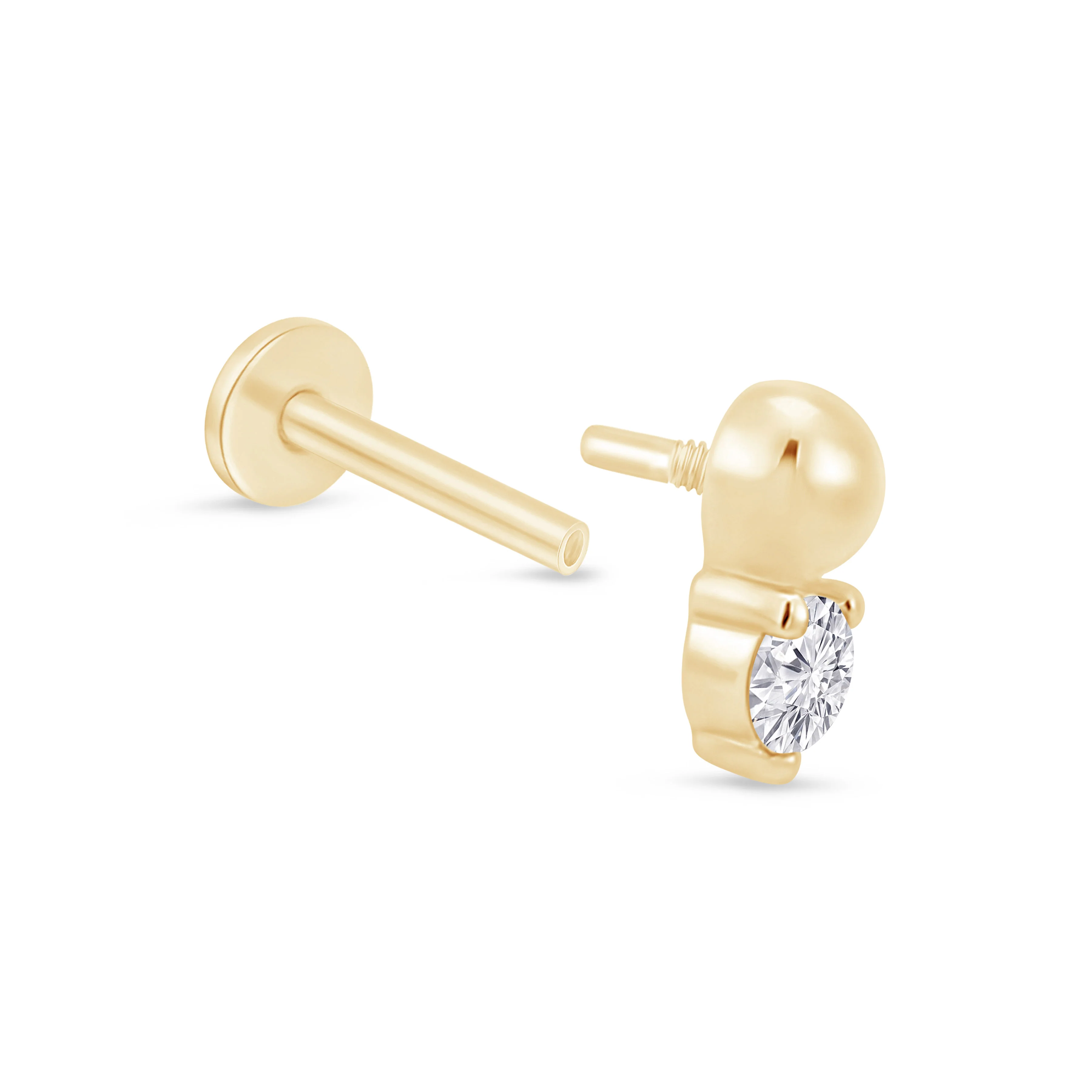 Yellow Gold Beaded Drop Flat Back Stone Earring - Image 13