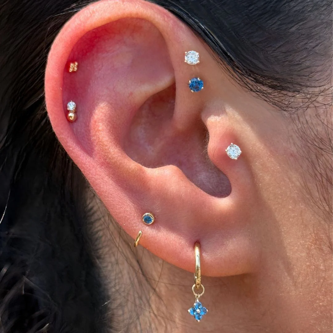 White Gold Beaded Drop Flat Back Stone Earring - Image 4