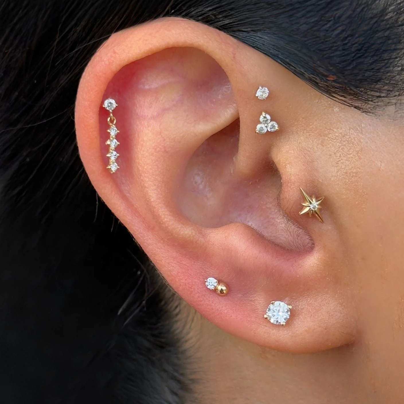 Yellow Gold Pearl Threaded Flat Back Earring - Image 16