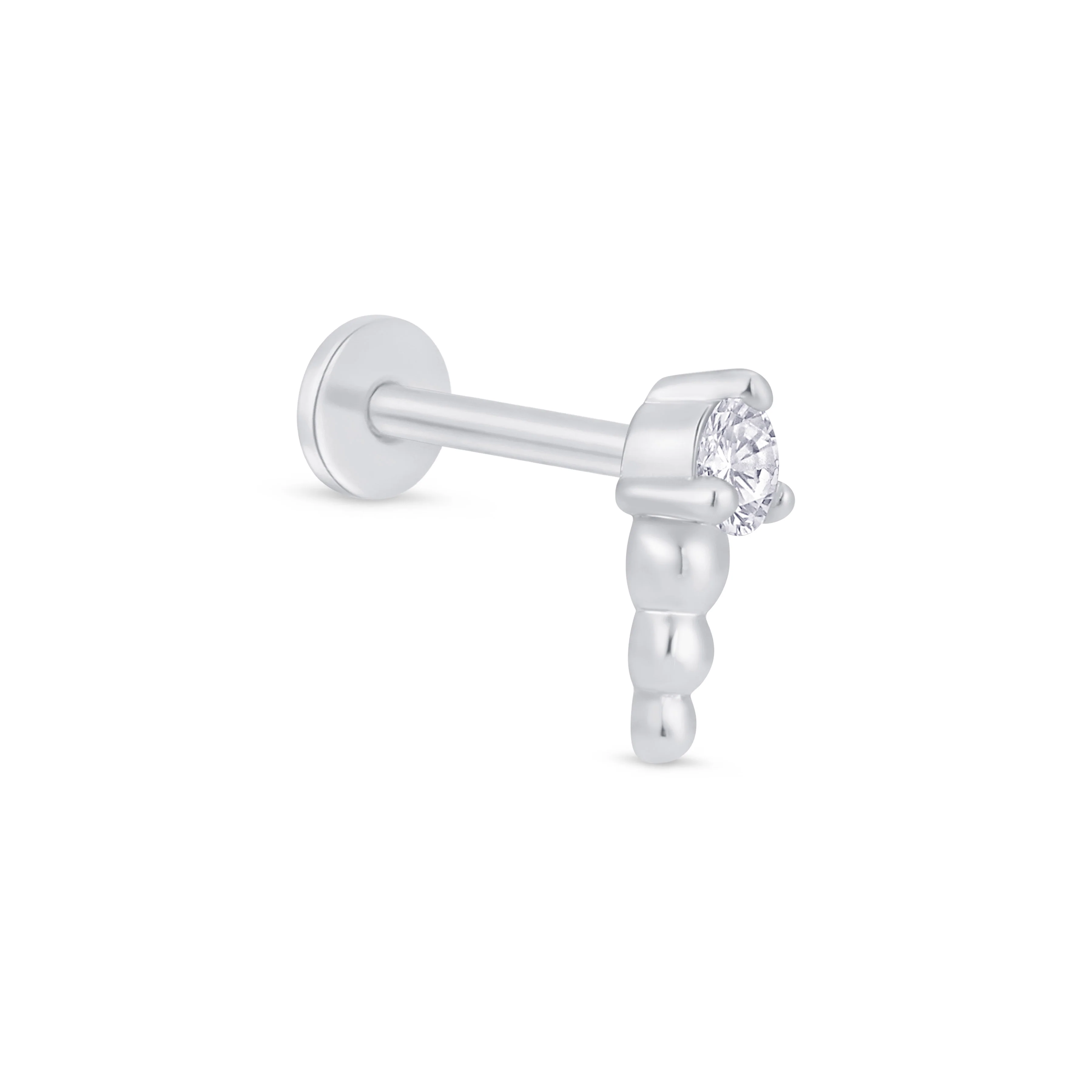 White Gold Beaded Flat Back Stone Stud Earring - Image 8