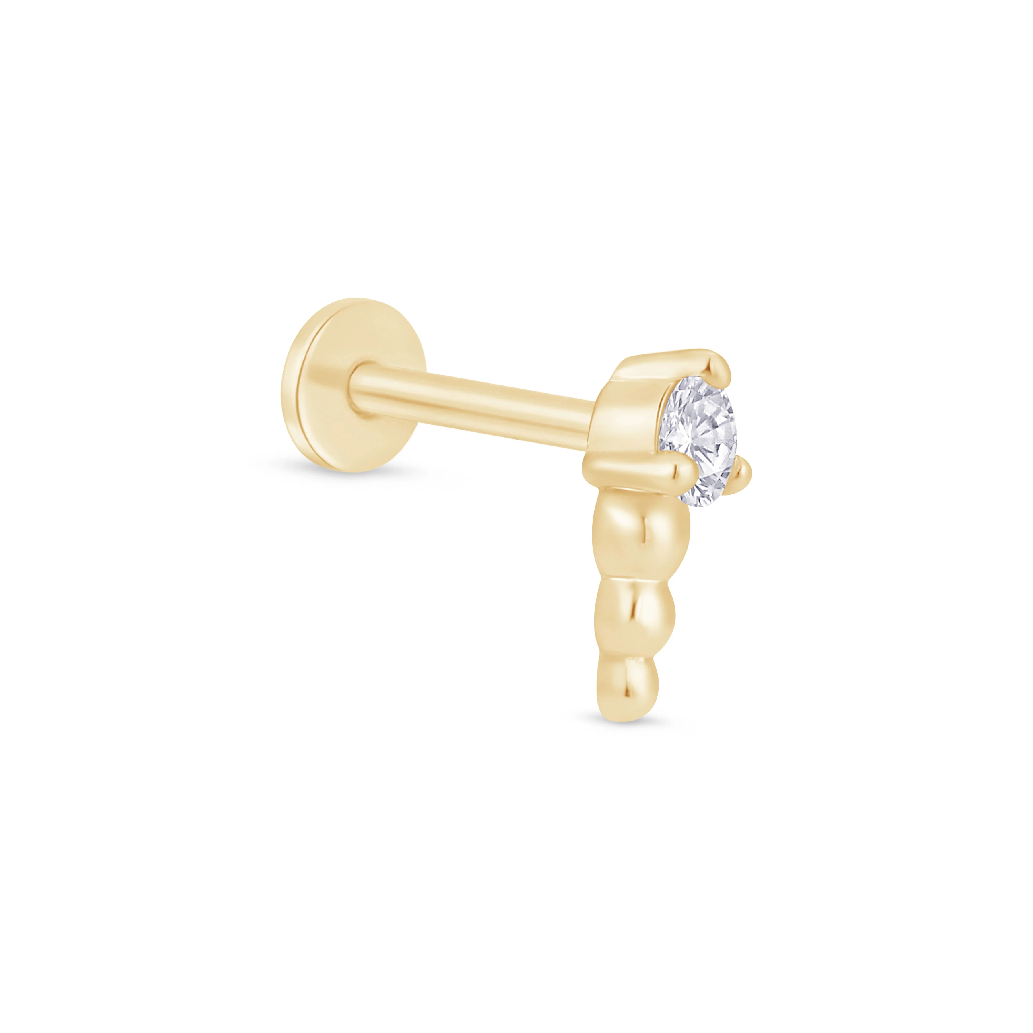 Yellow Gold Beaded Stone Flat Back Earring - Image 7