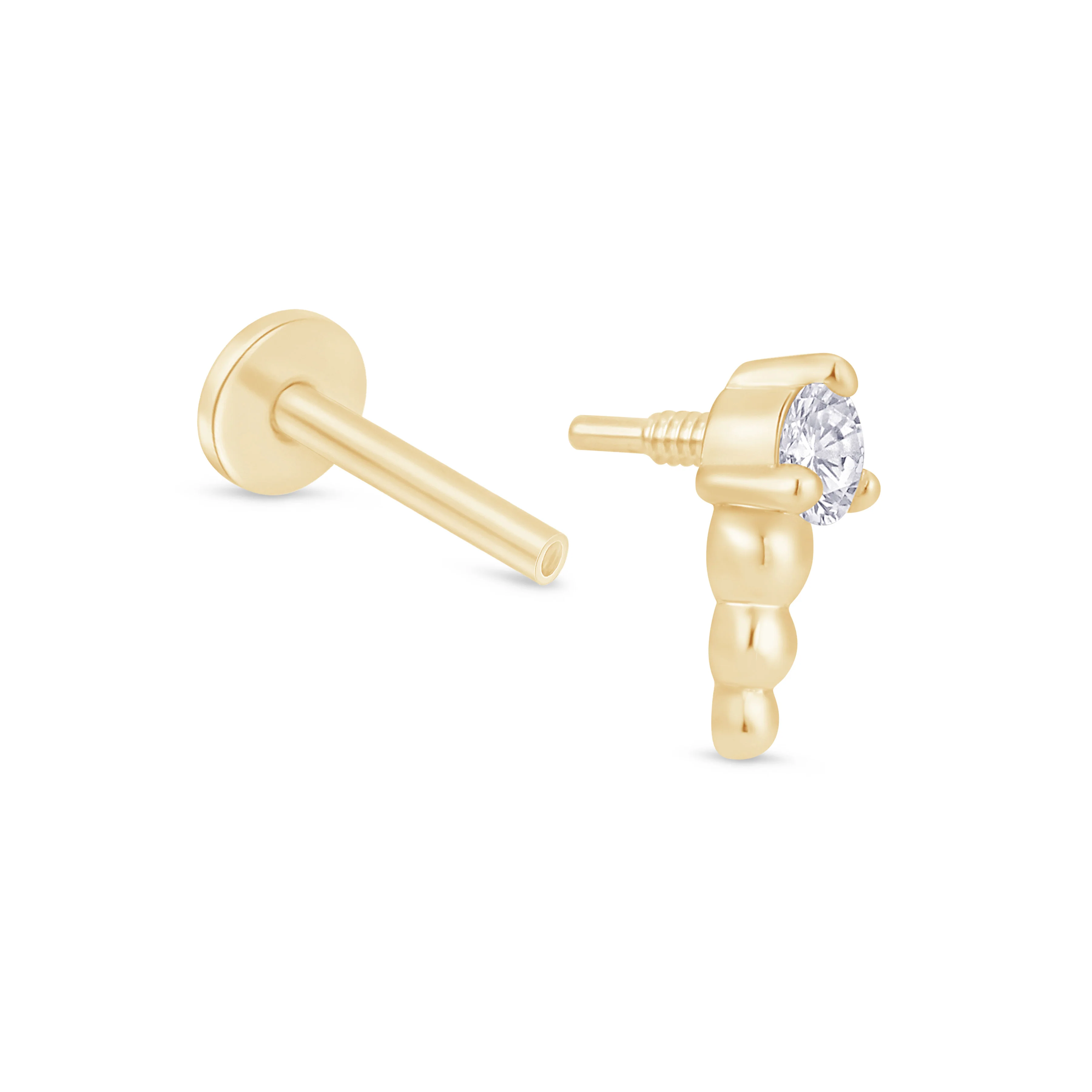 Yellow Gold Beaded Stone Flat Back Earring - Image 8