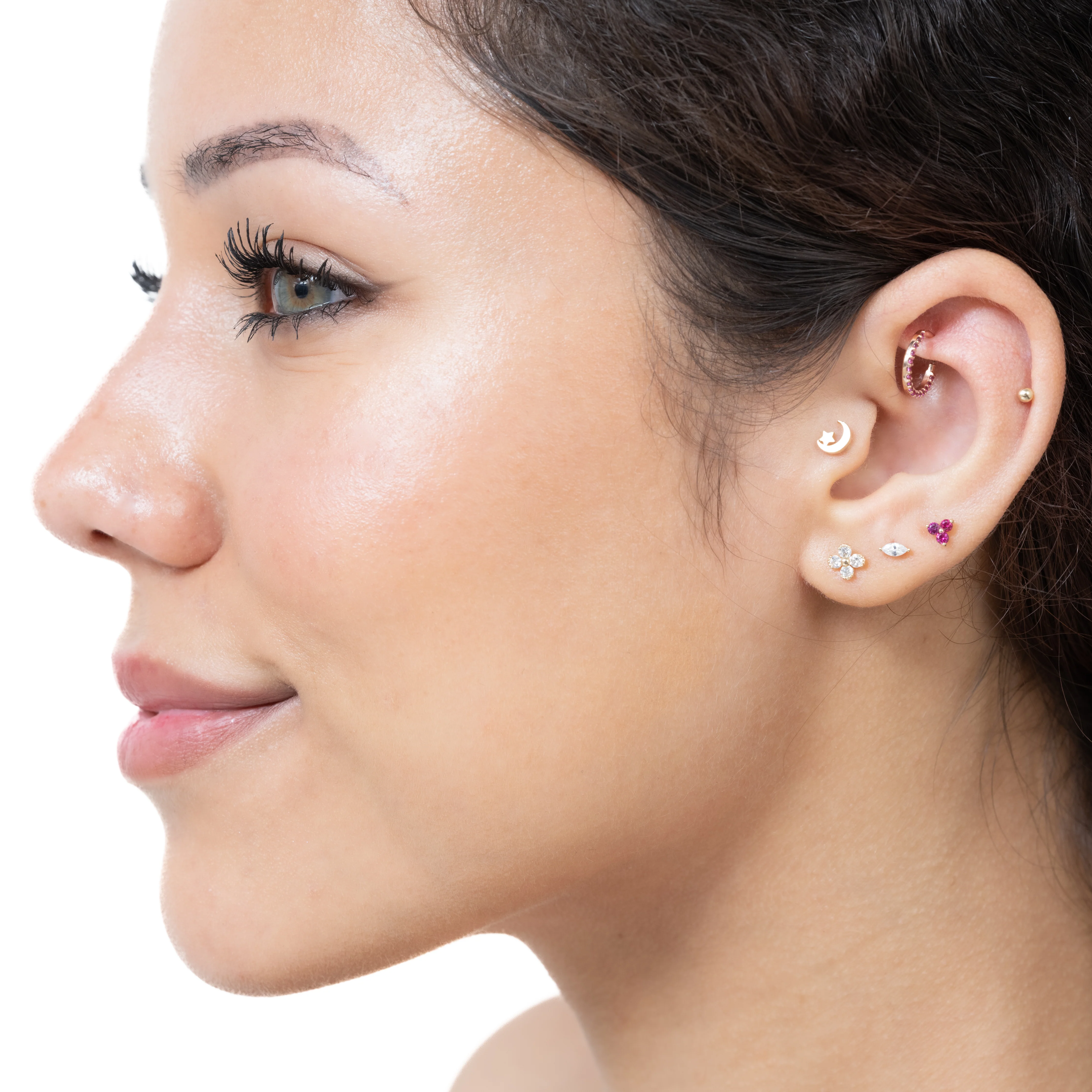 White Gold Diamond Four Petal Flower Flat Back Earring - Image 5