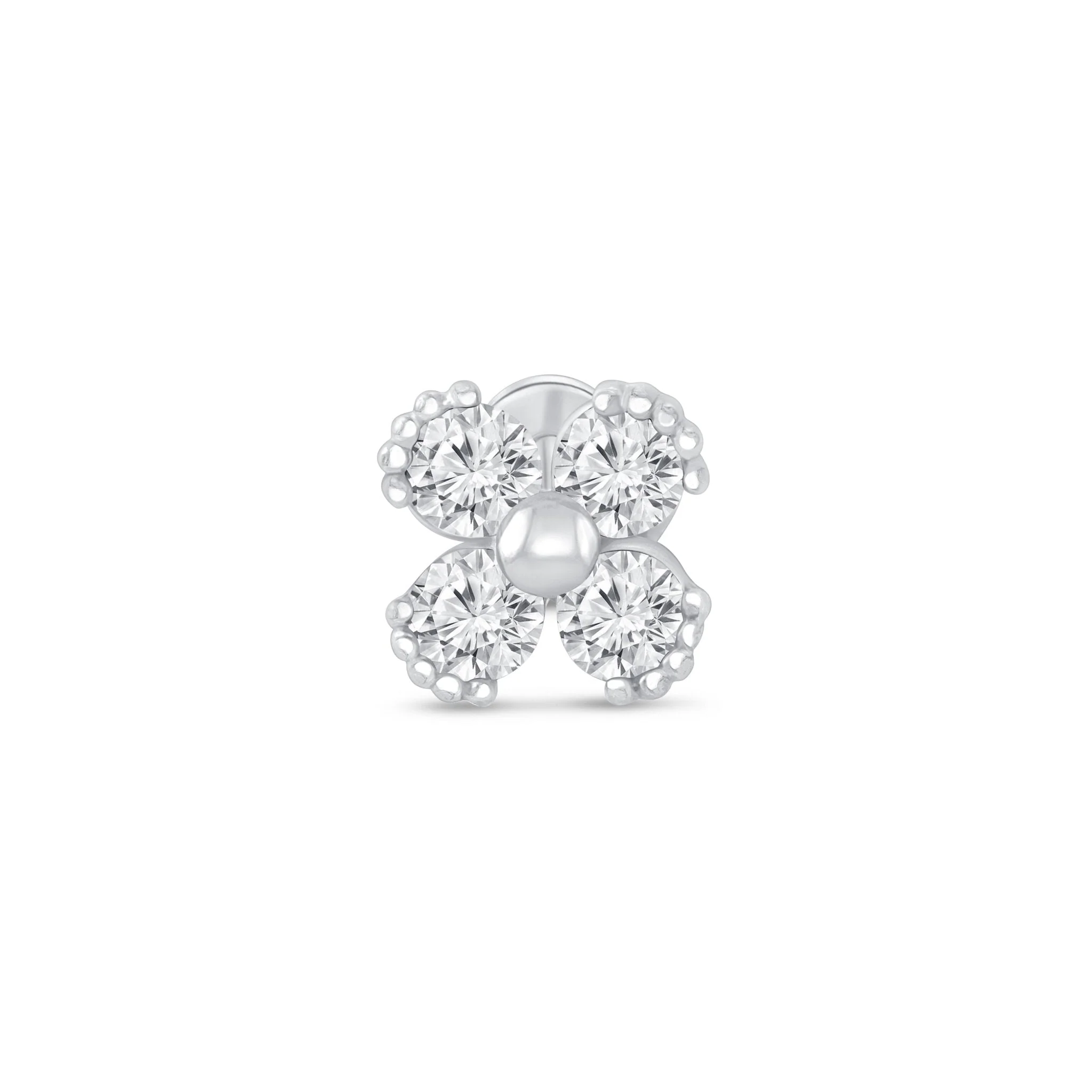 White Gold Diamond Four Petal Flower Flat Back Earring - Image 6