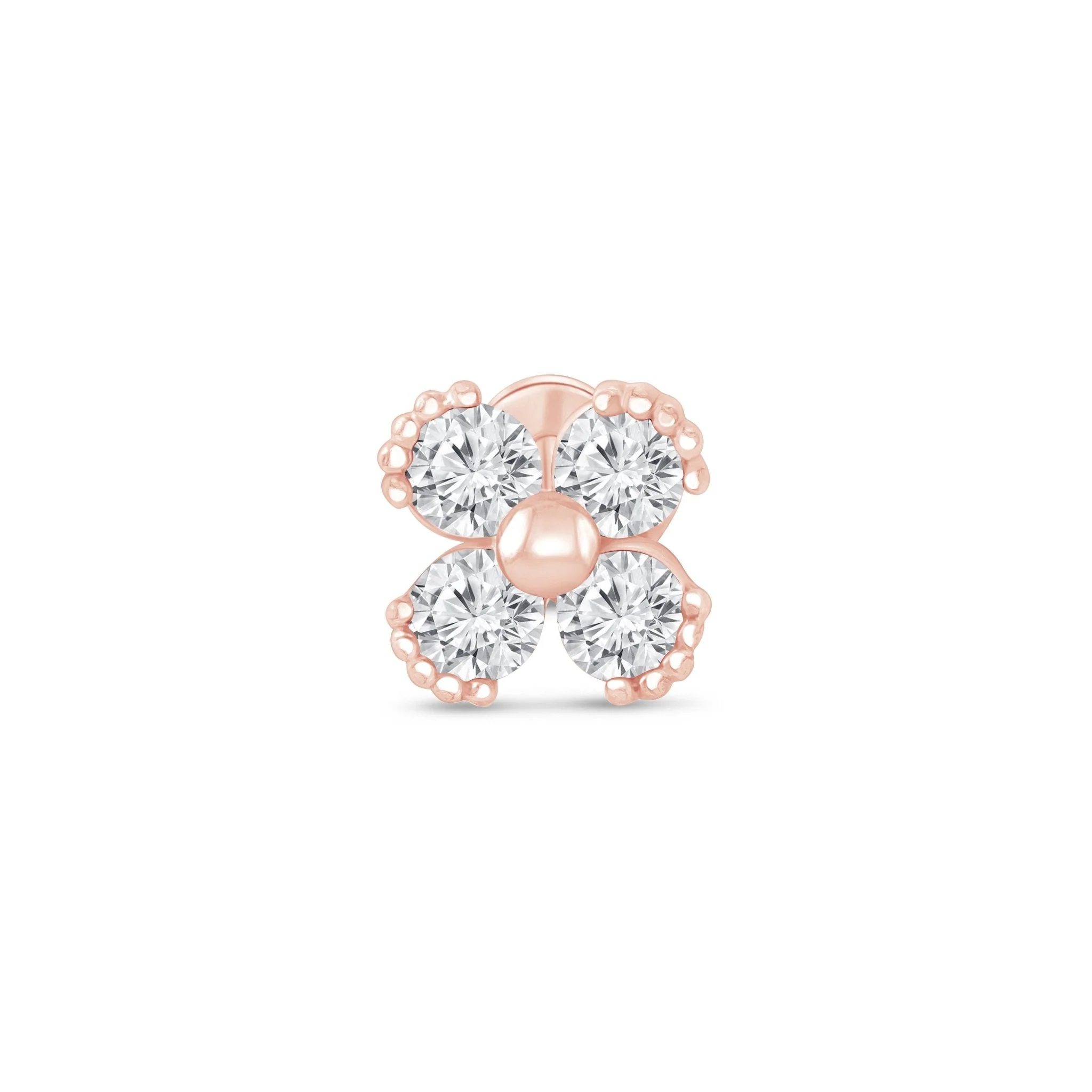 Rose Gold Diamond Four Petal Flower Flat Back Earring
