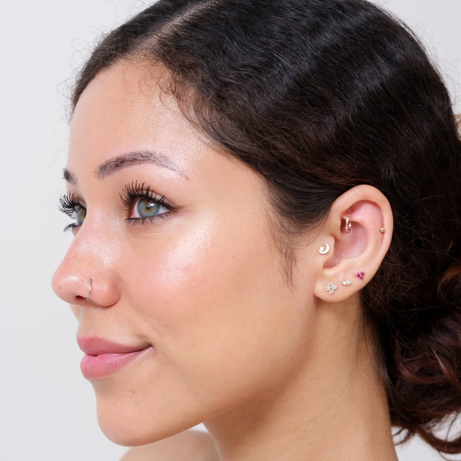 Yellow Gold Diamond Four Petal Flower Flat Back Earring - Image 8