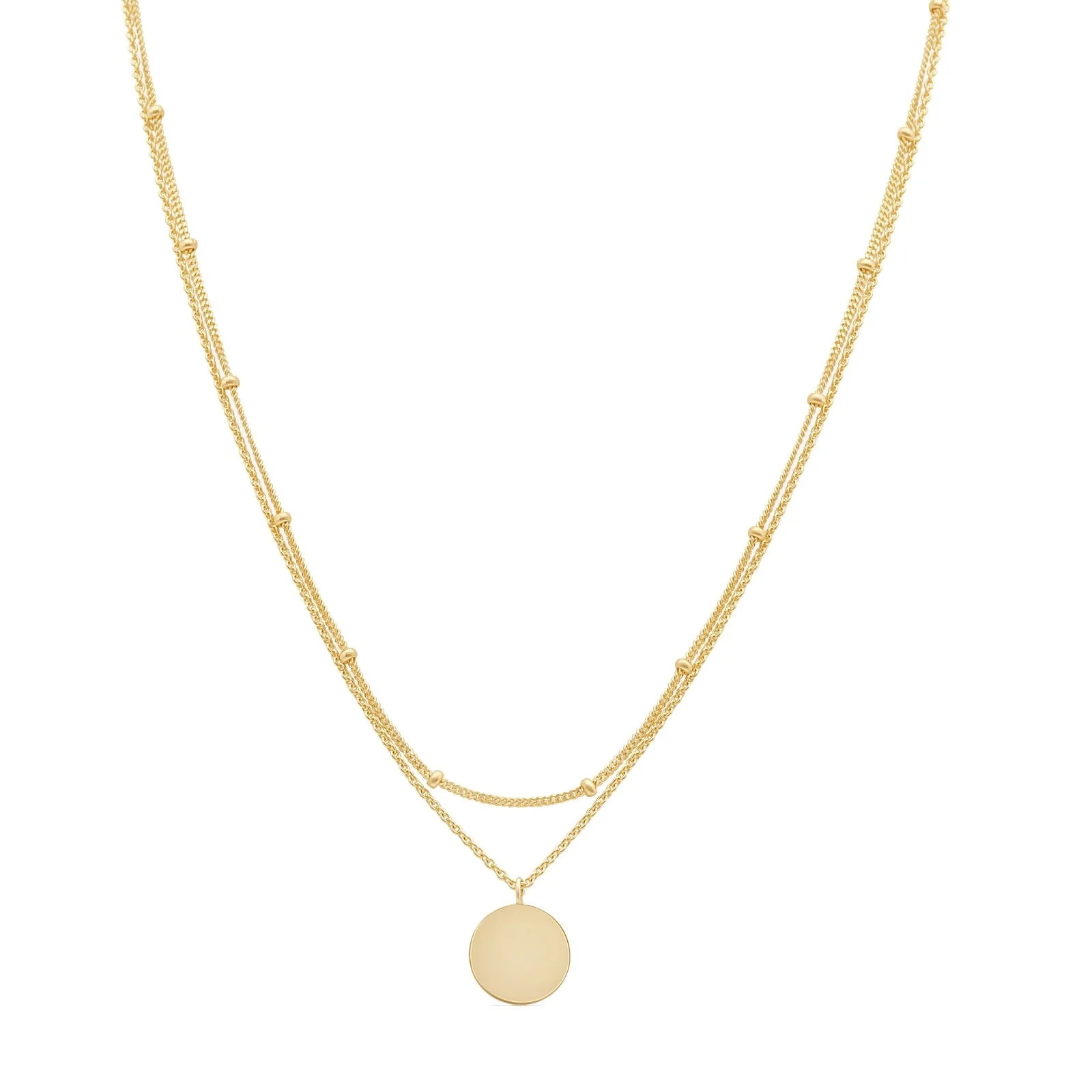 Yellow Gold Beaded Double Wrap Medallion Necklace