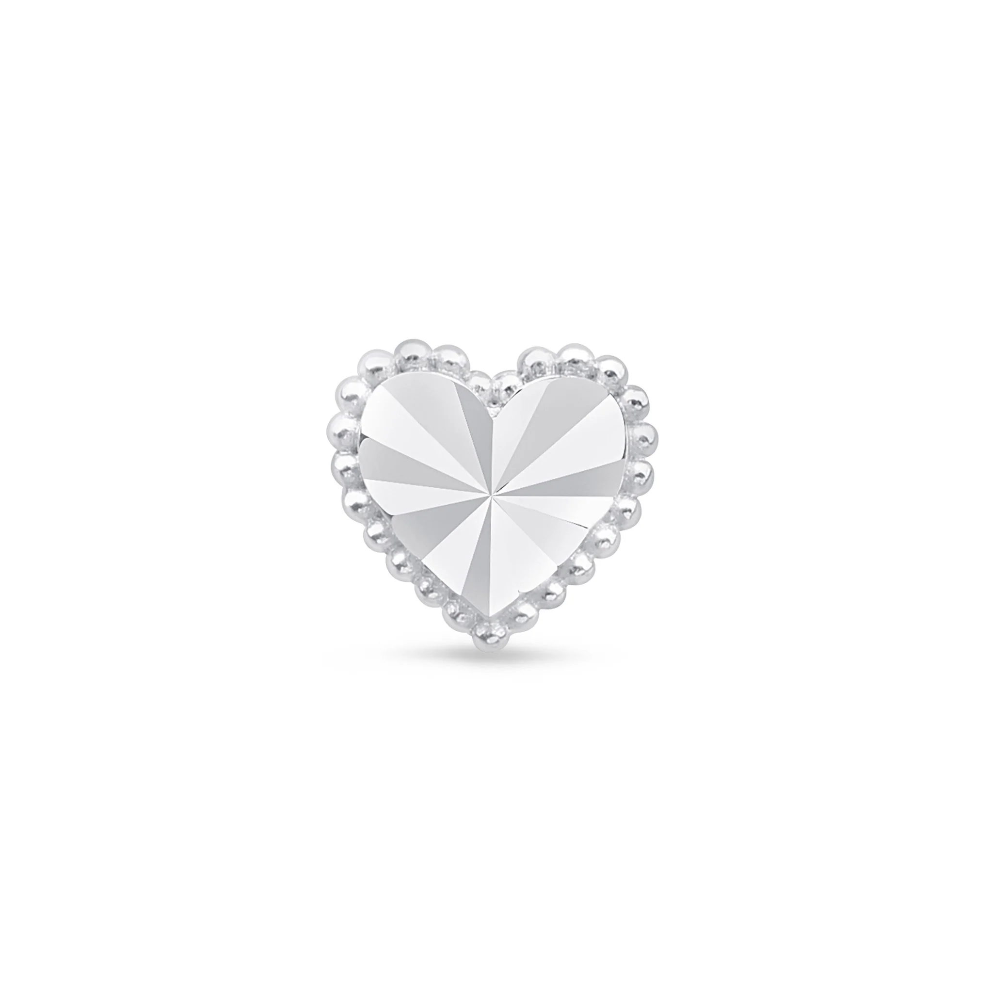 White Gold Diamond Cut Heart Flat Back Earring