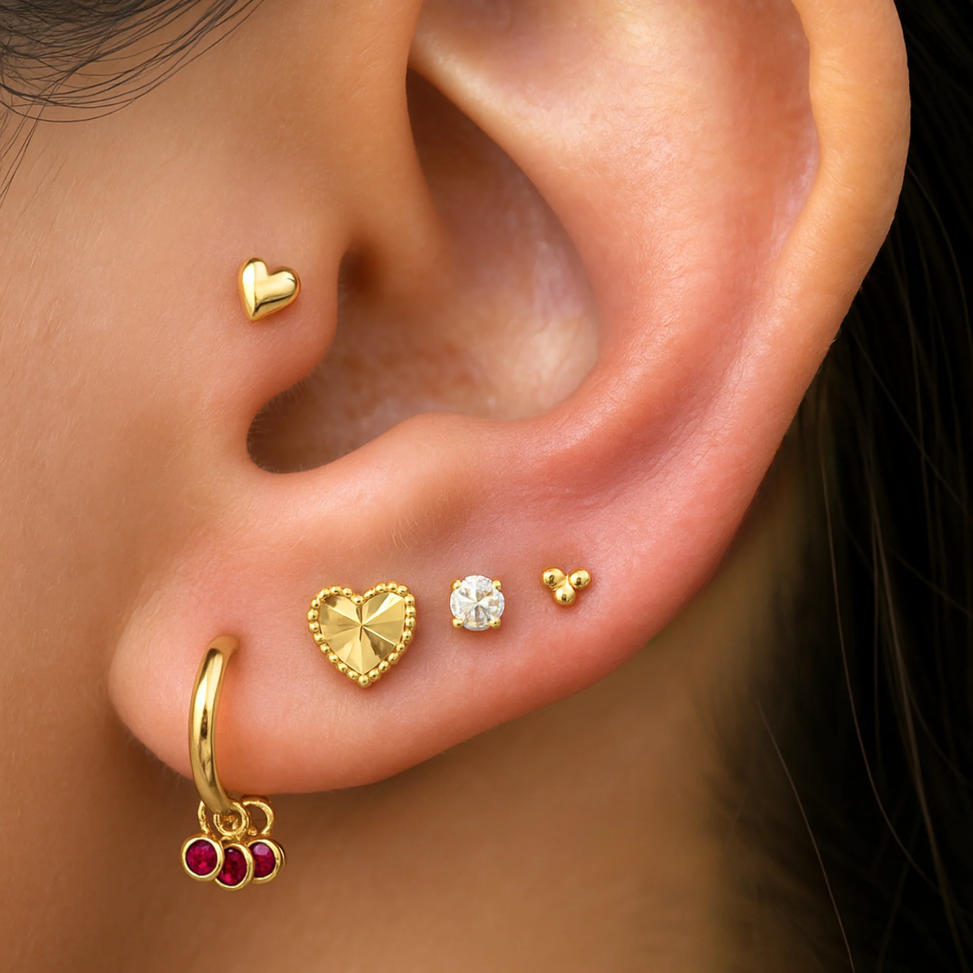 Yellow Gold Diamond Cut Heart Flat Back Earring - Image 2