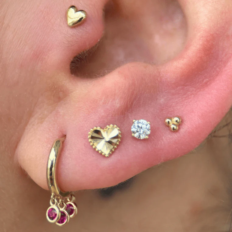 Yellow Gold Diamond Cut Heart Flat Back Earring - Image 4