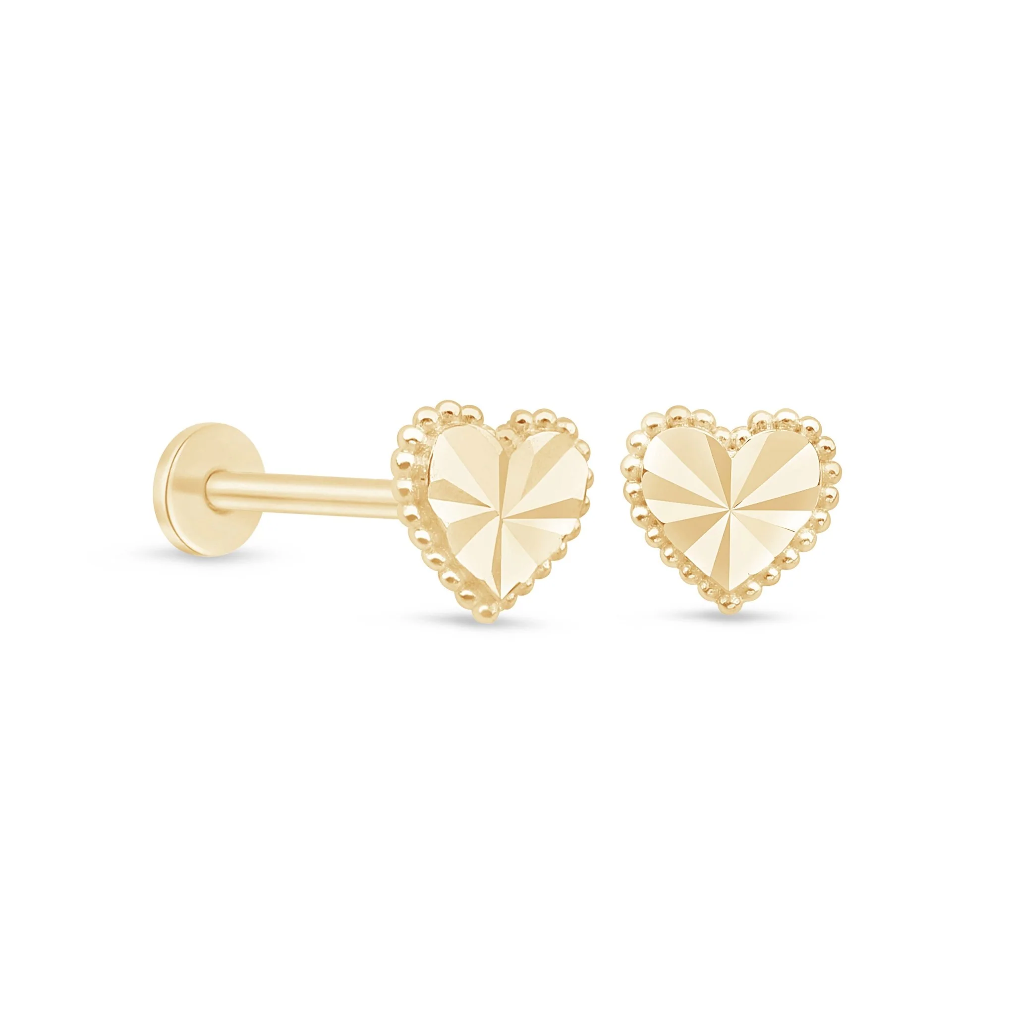 Yellow Gold Diamond Cut Heart Flat Back Earring - Image 6