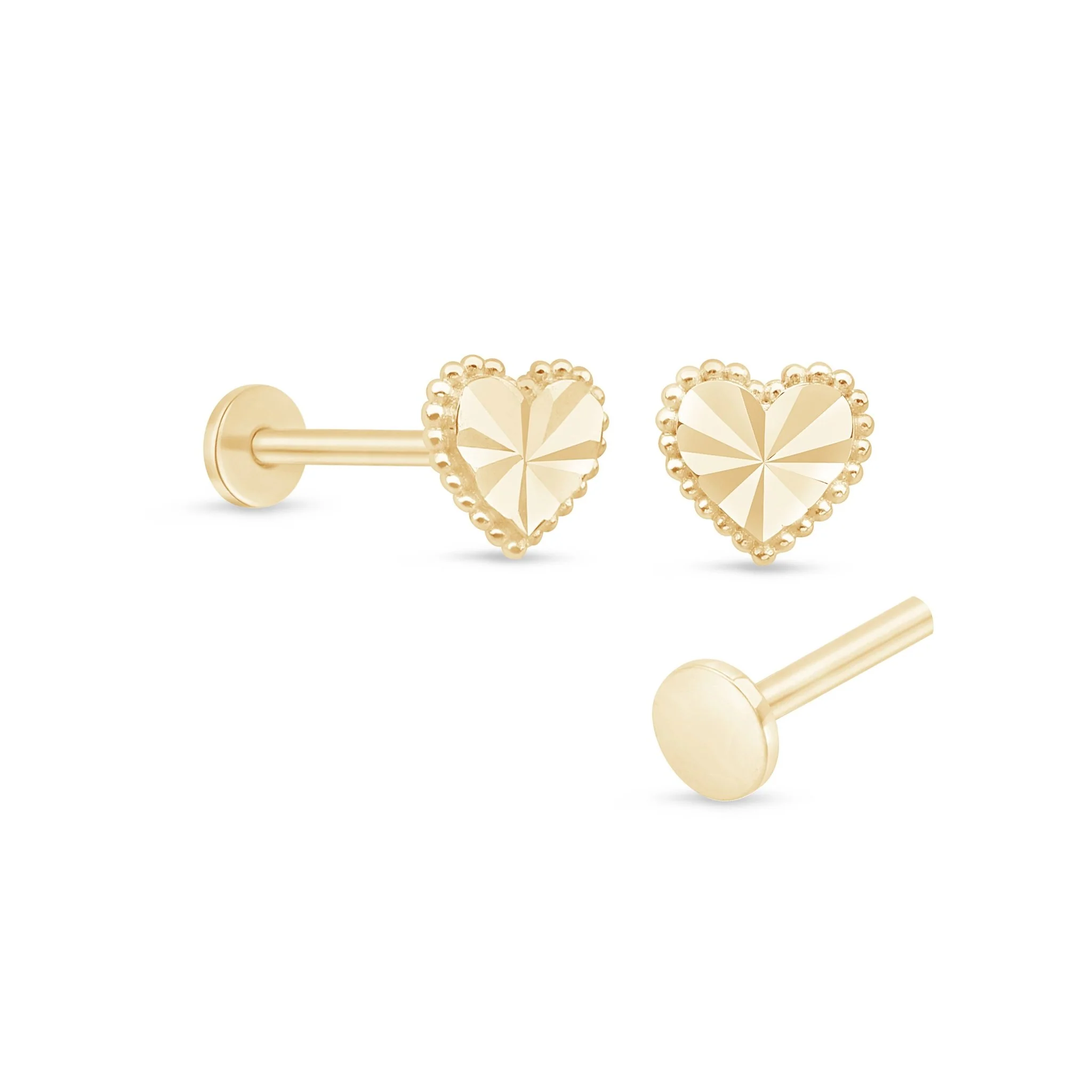 Yellow Gold Diamond Cut Heart Flat Back Earring - Image 7