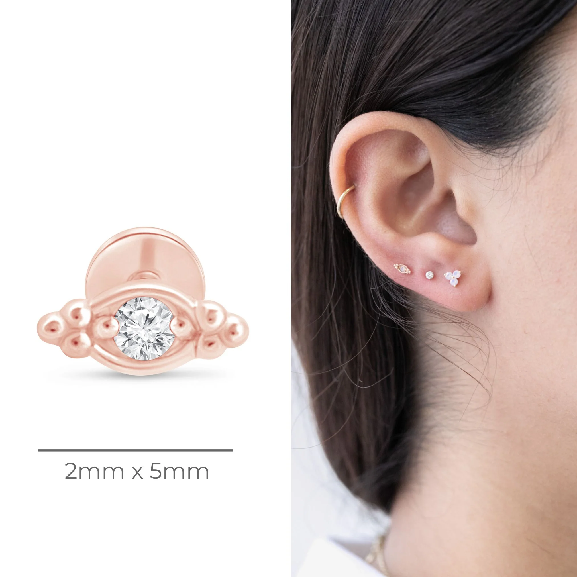 Rose Gold Beaded Marquise Diamond Evil Eye Earring - Image 10