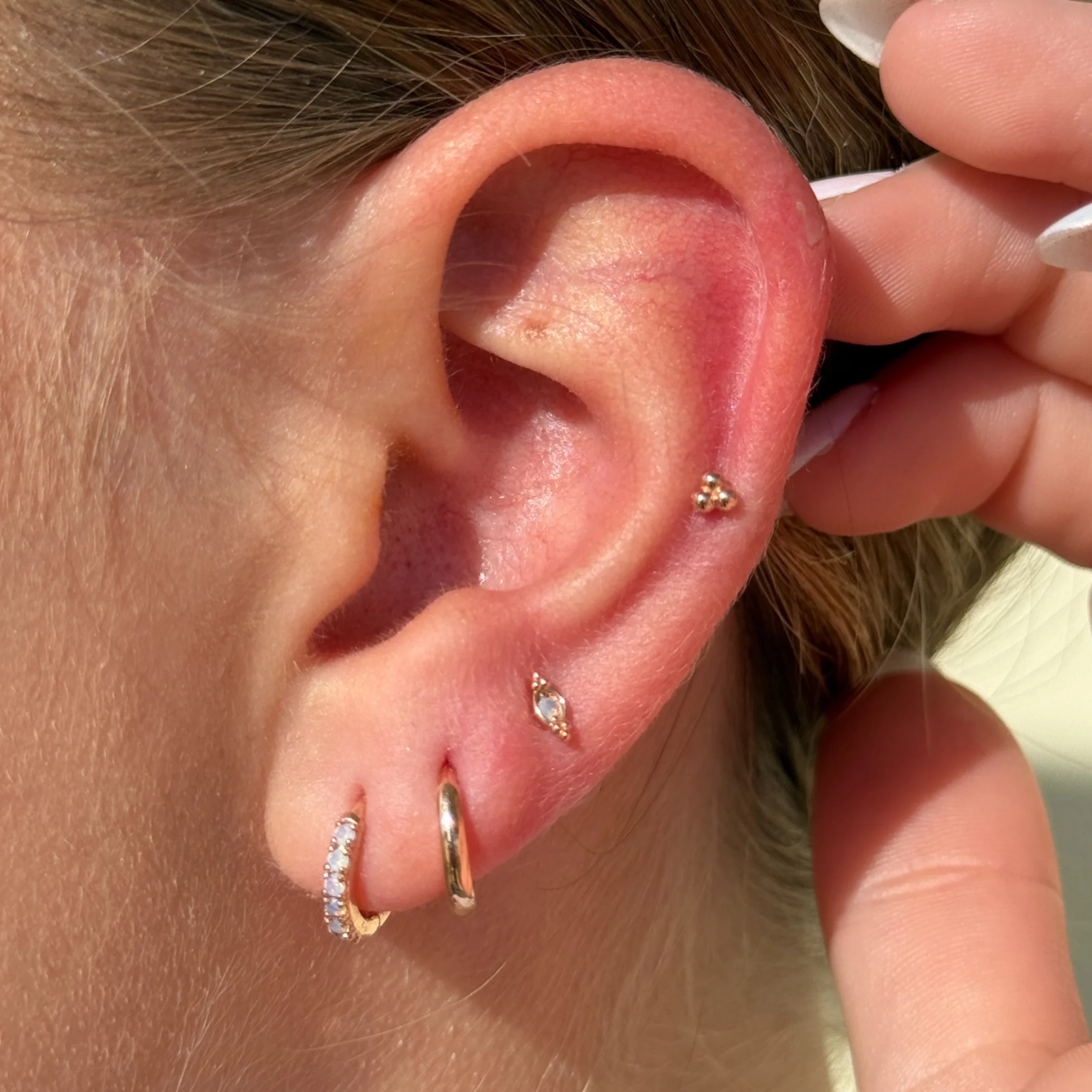 Rose Gold Beaded Marquise Diamond Evil Eye Earring - Image 3
