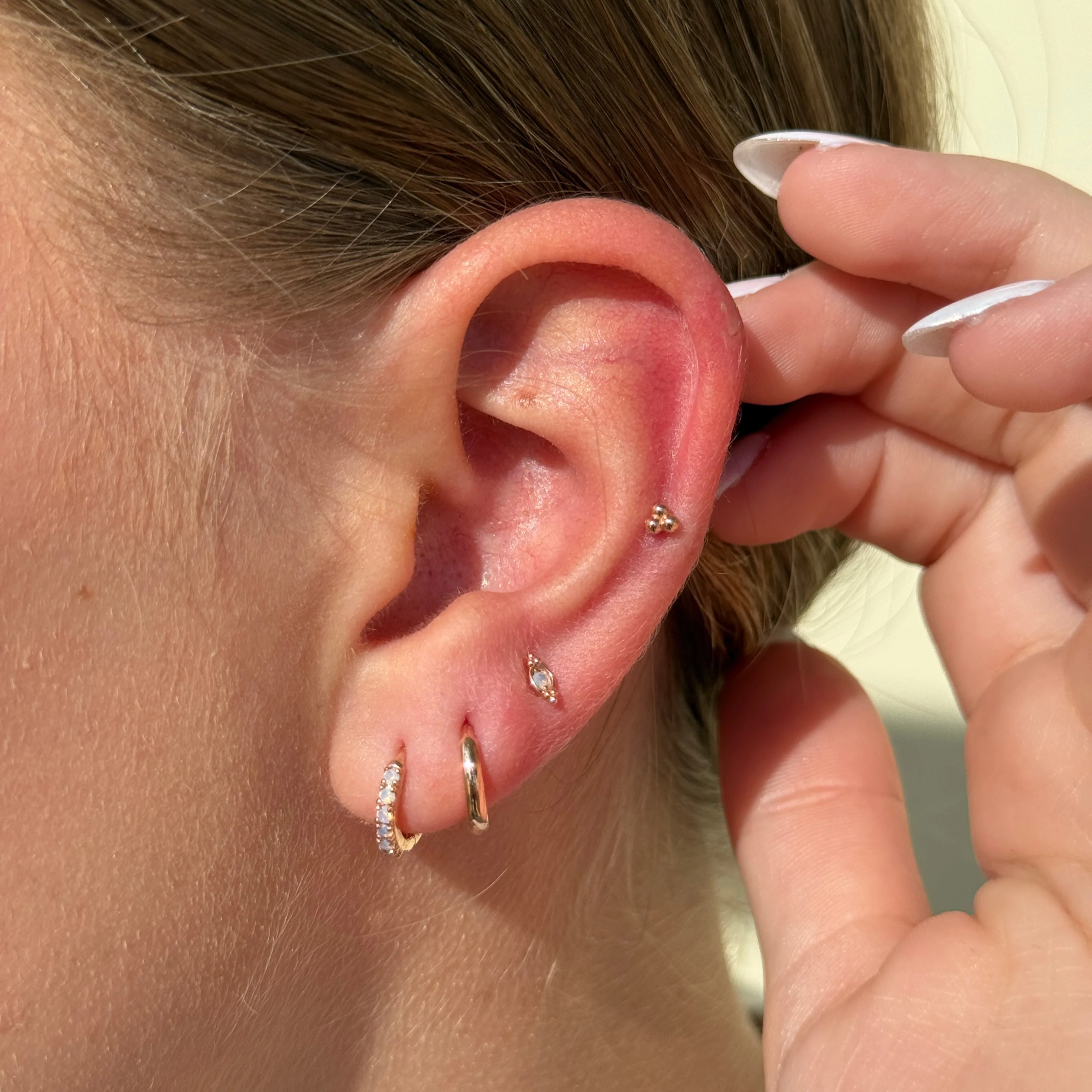 Rose Gold Beaded Marquise Diamond Evil Eye Earring - Image 5