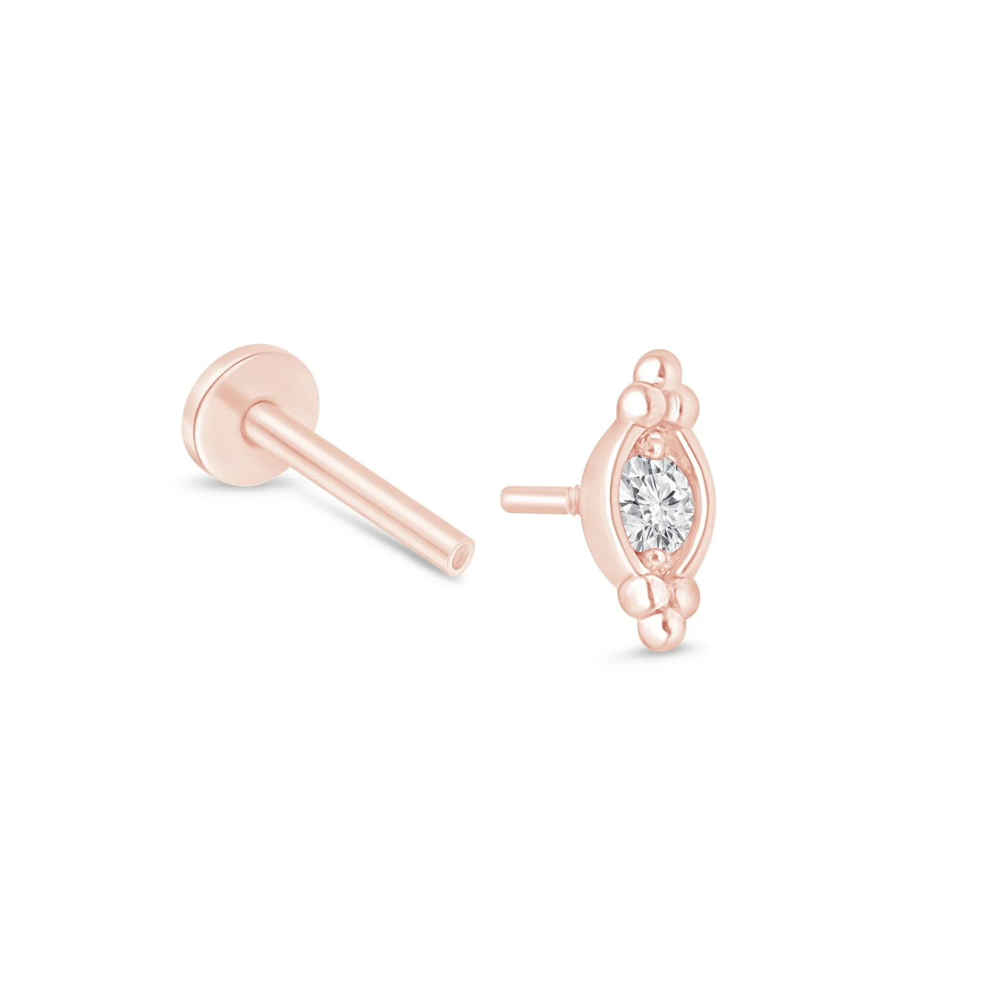 Rose Gold Beaded Marquise Diamond Evil Eye Earring - Image 9