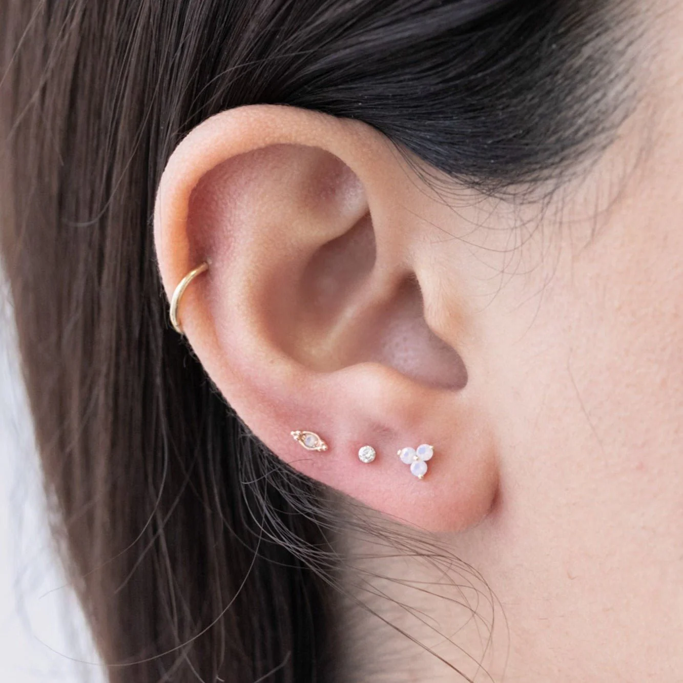 Yellow Gold Beaded Marquise Diamond Evil Eye Earring - Image 5