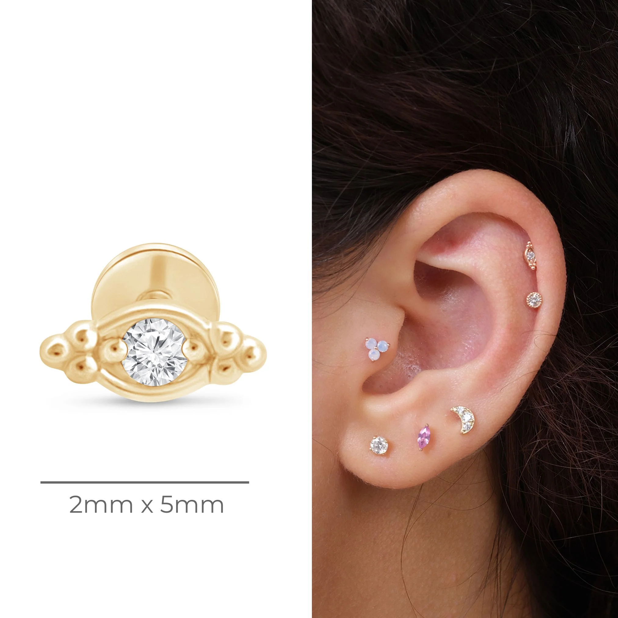 Yellow Gold Beaded Marquise Diamond Evil Eye Earring - Image 9