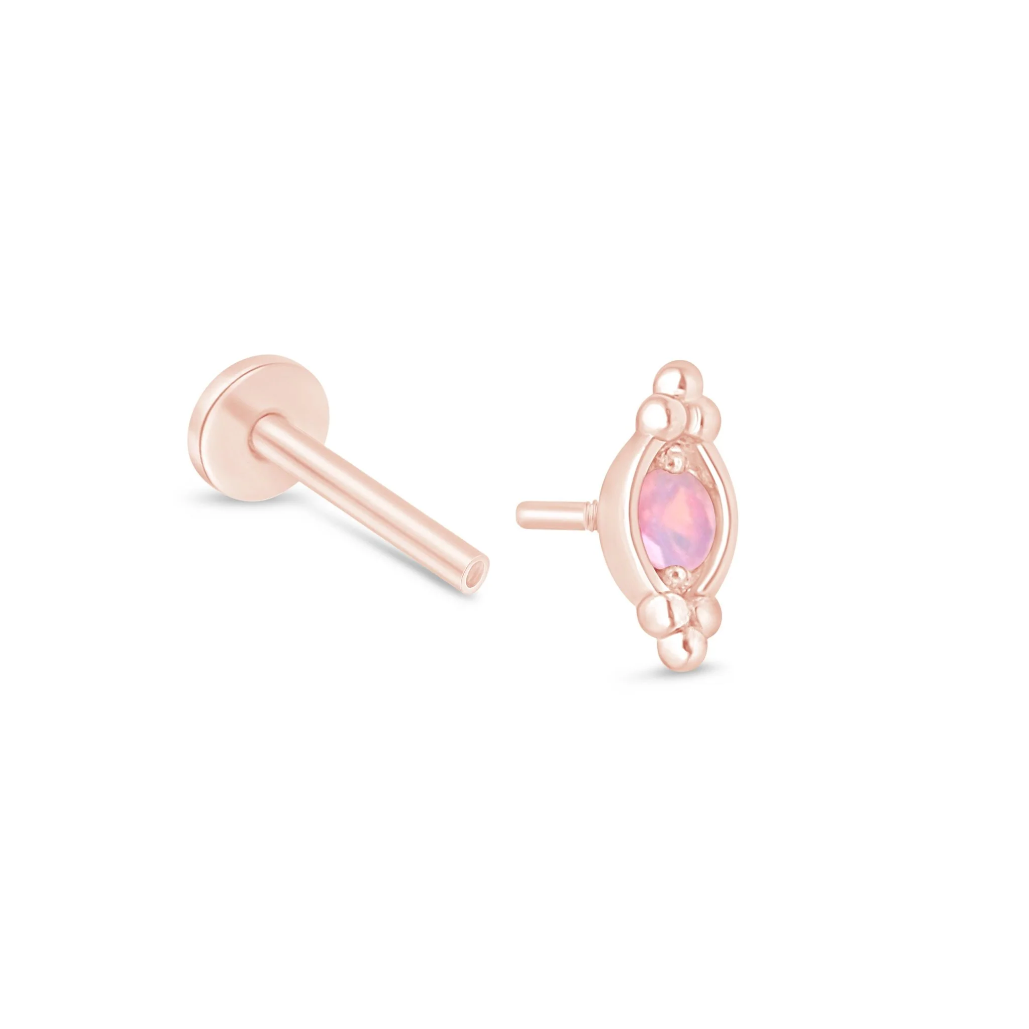 Rose Gold Beaded Marquise Opal Evil Eye Flatback Stud - Image 11