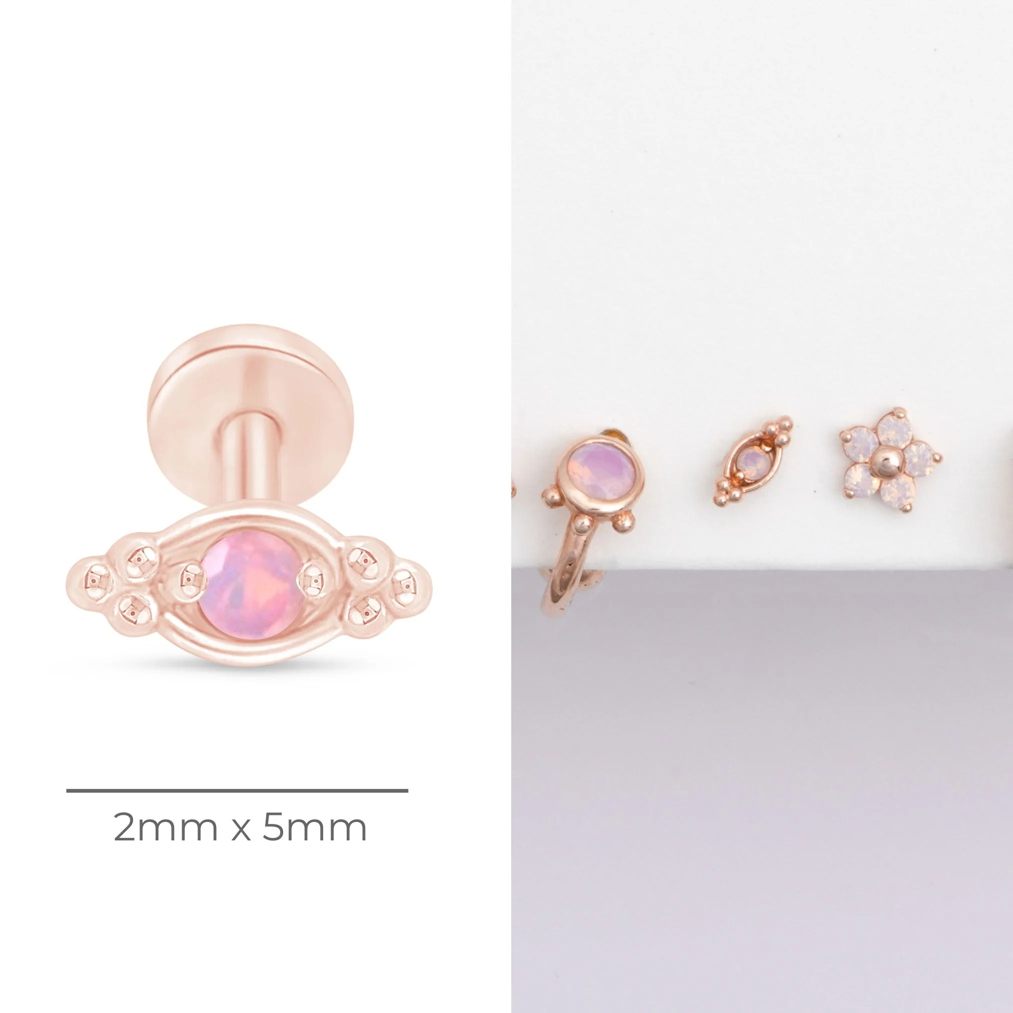 Rose Gold Beaded Marquise Opal Evil Eye Flatback Stud - Image 12