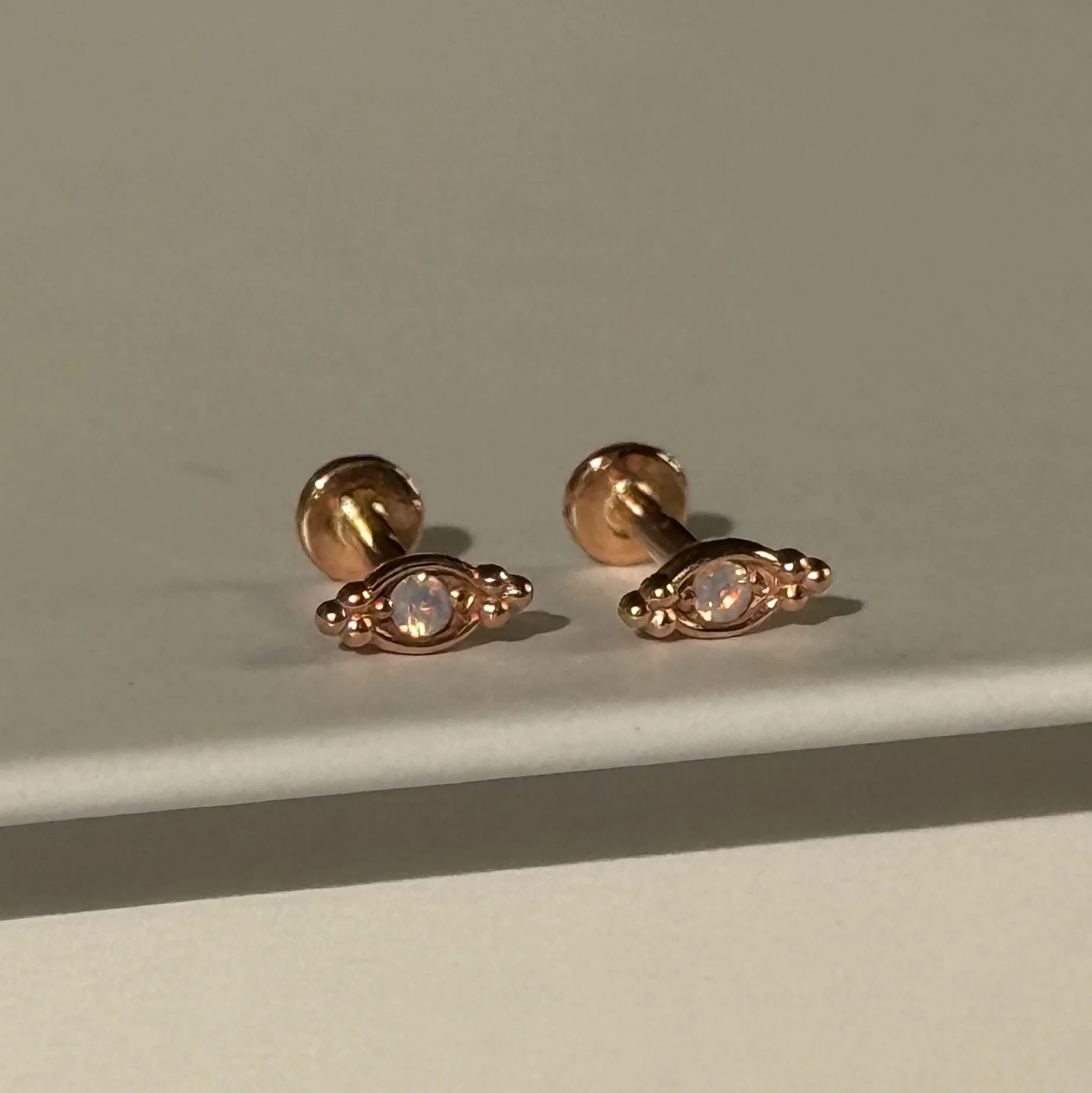 Rose Gold Beaded Marquise Opal Evil Eye Flatback Stud - Image 4