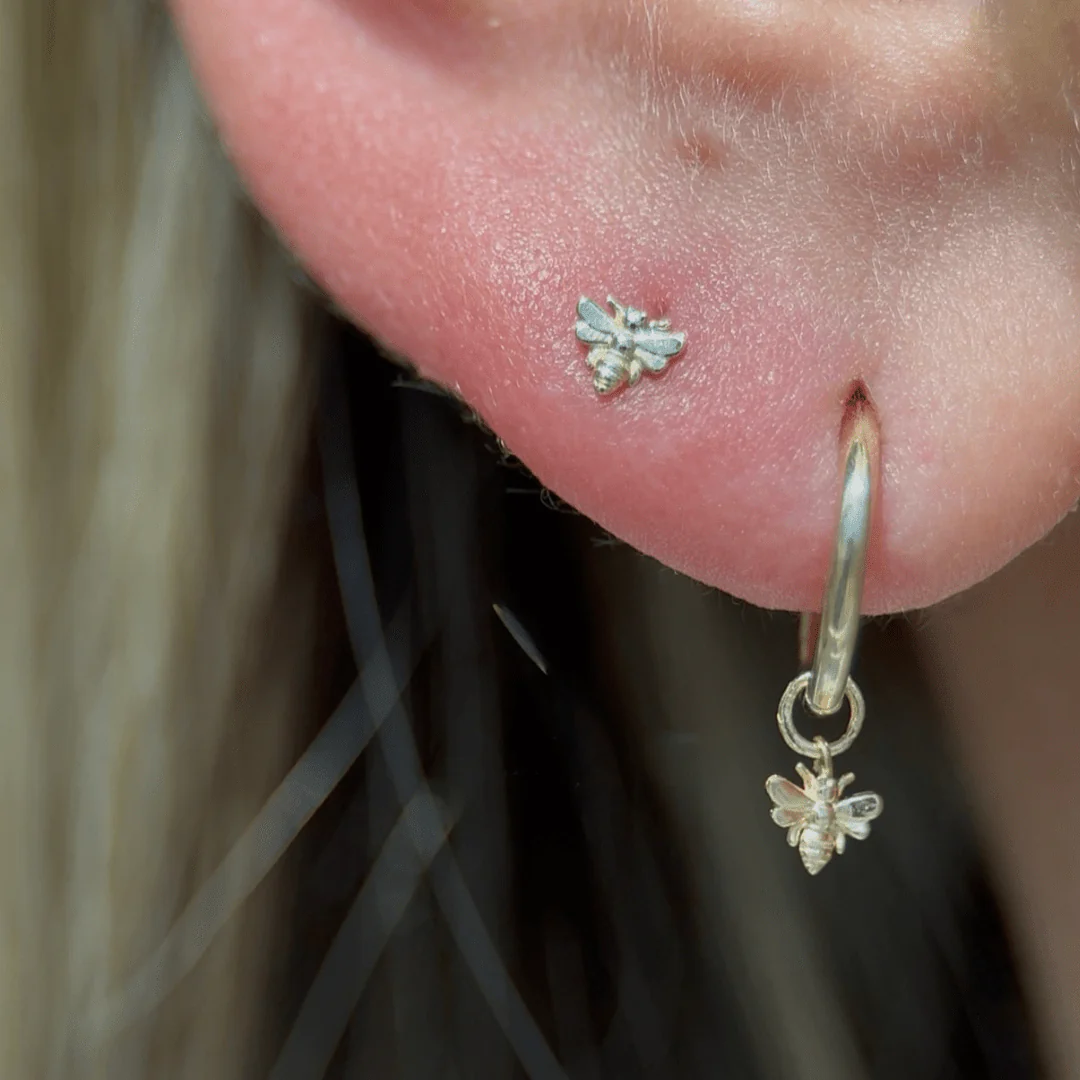 Yellow Gold Bee Charm Cartilage Hoop - Image 2