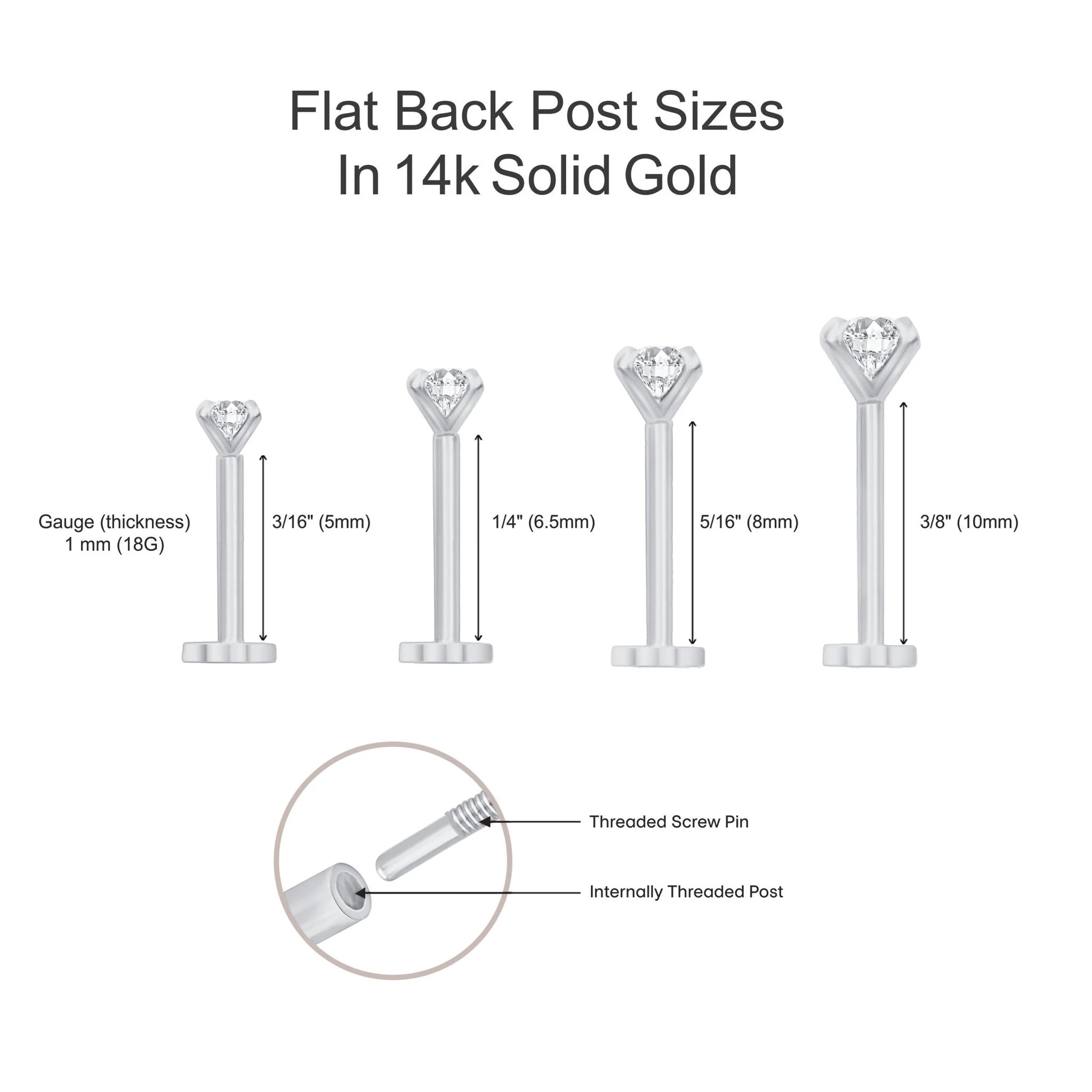 White Gold Round Gemstone Bezel Set Flat Back Earring - Image 10
