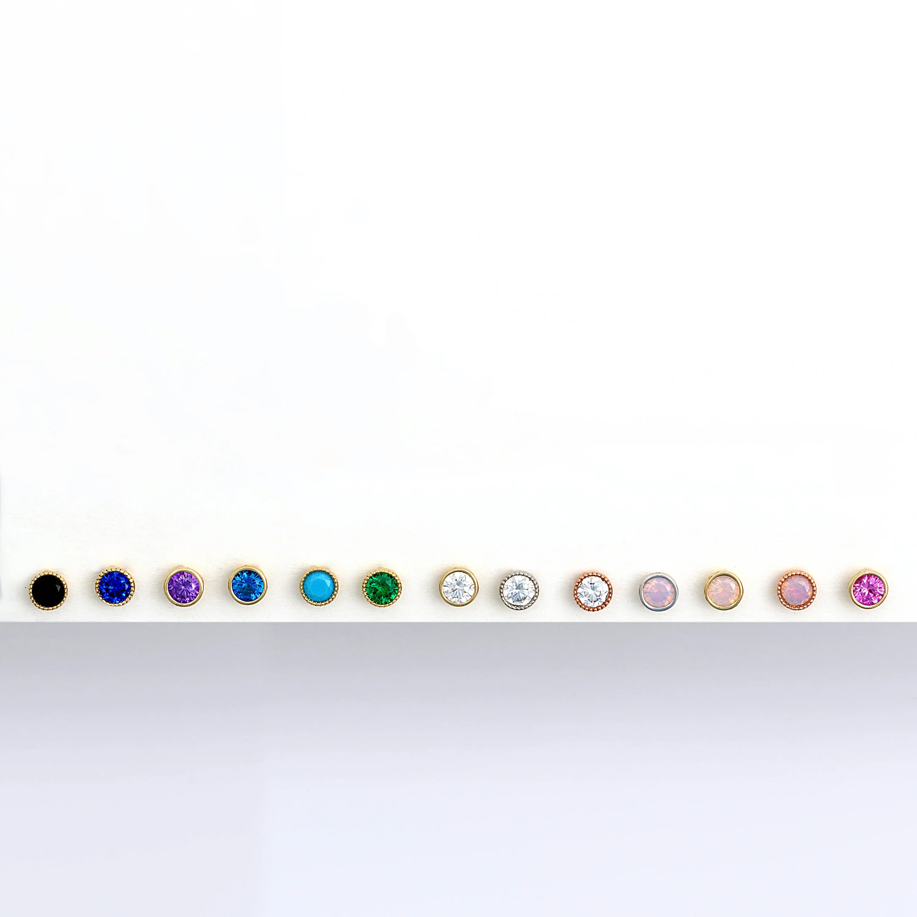 White Gold Round Gemstone Bezel Set Flat Back Earring - Image 3