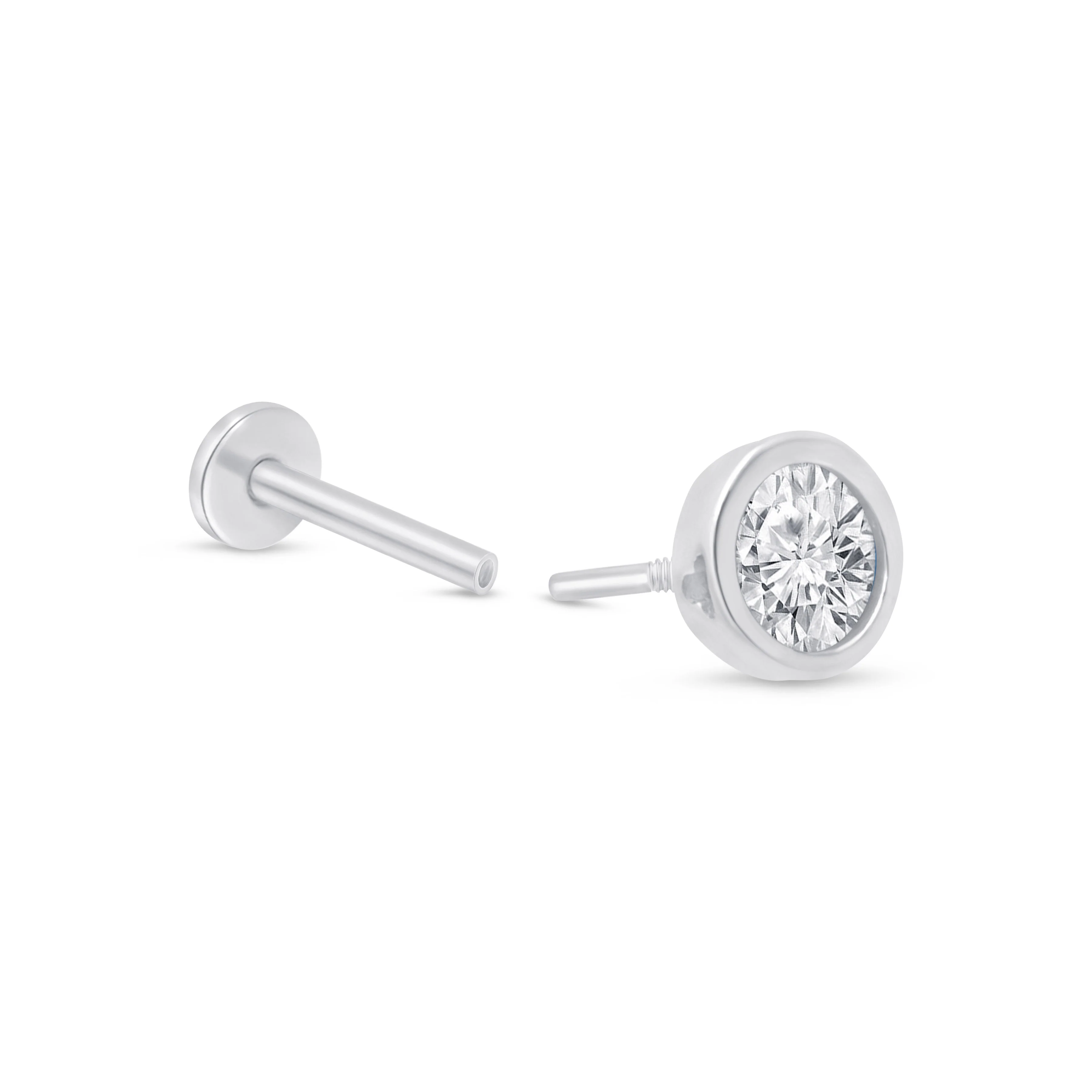 White Gold Round Gemstone Bezel Set Flat Back Earring - Image 9
