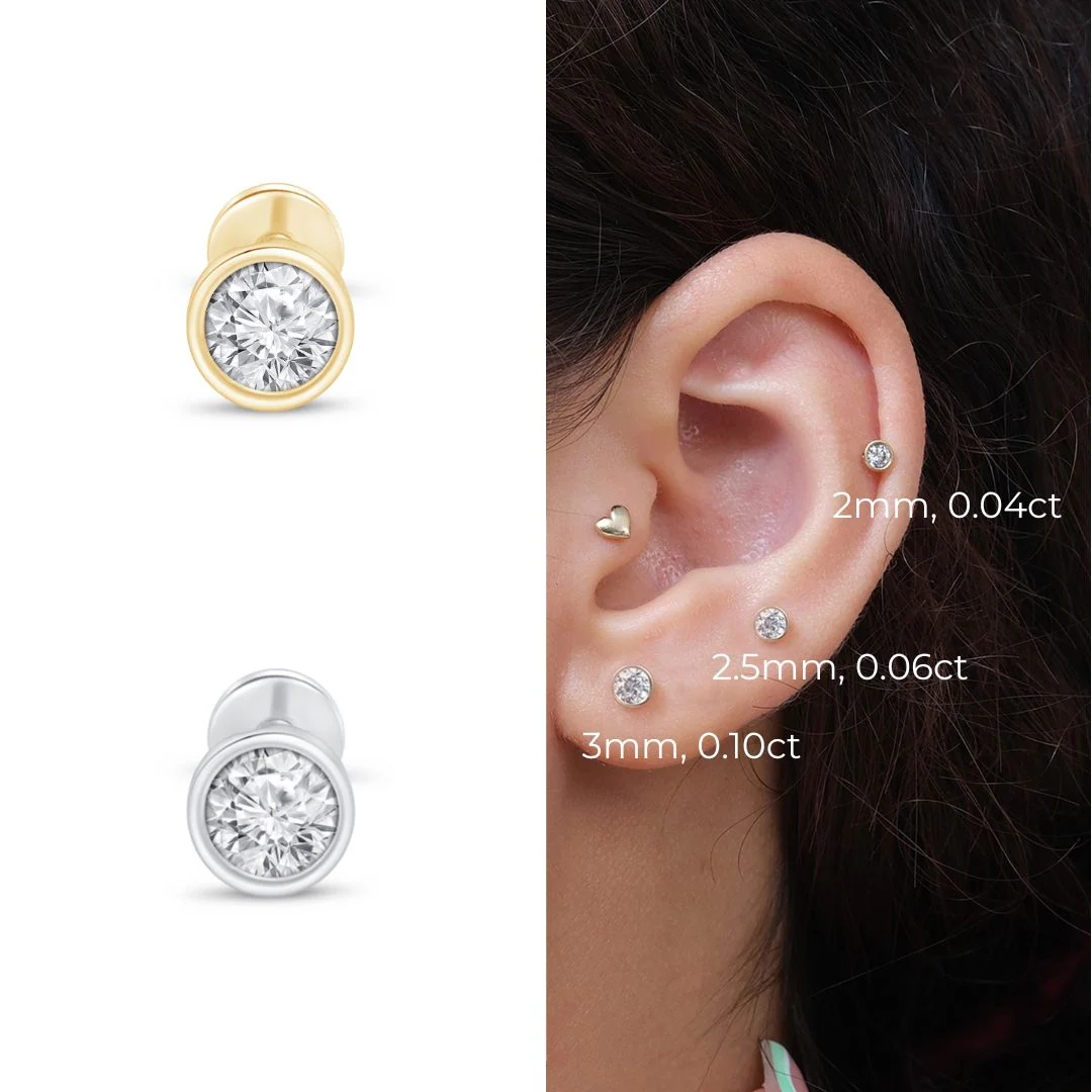 Yellow Gold Round Gemstone Bezel Set Flat Back Earring - Image 15