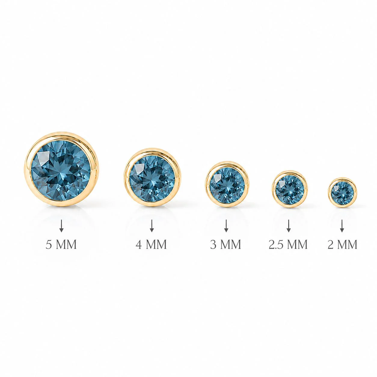 Yellow Gold Round Blue Topaz Bezel Flat Back Earring - Image 2