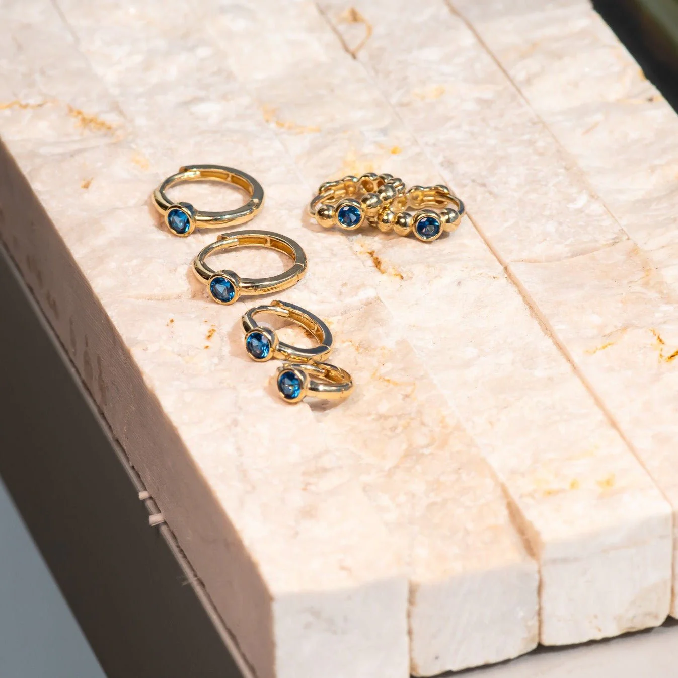 Yellow Gold Blue Topaz Bezel Stud - Image 11