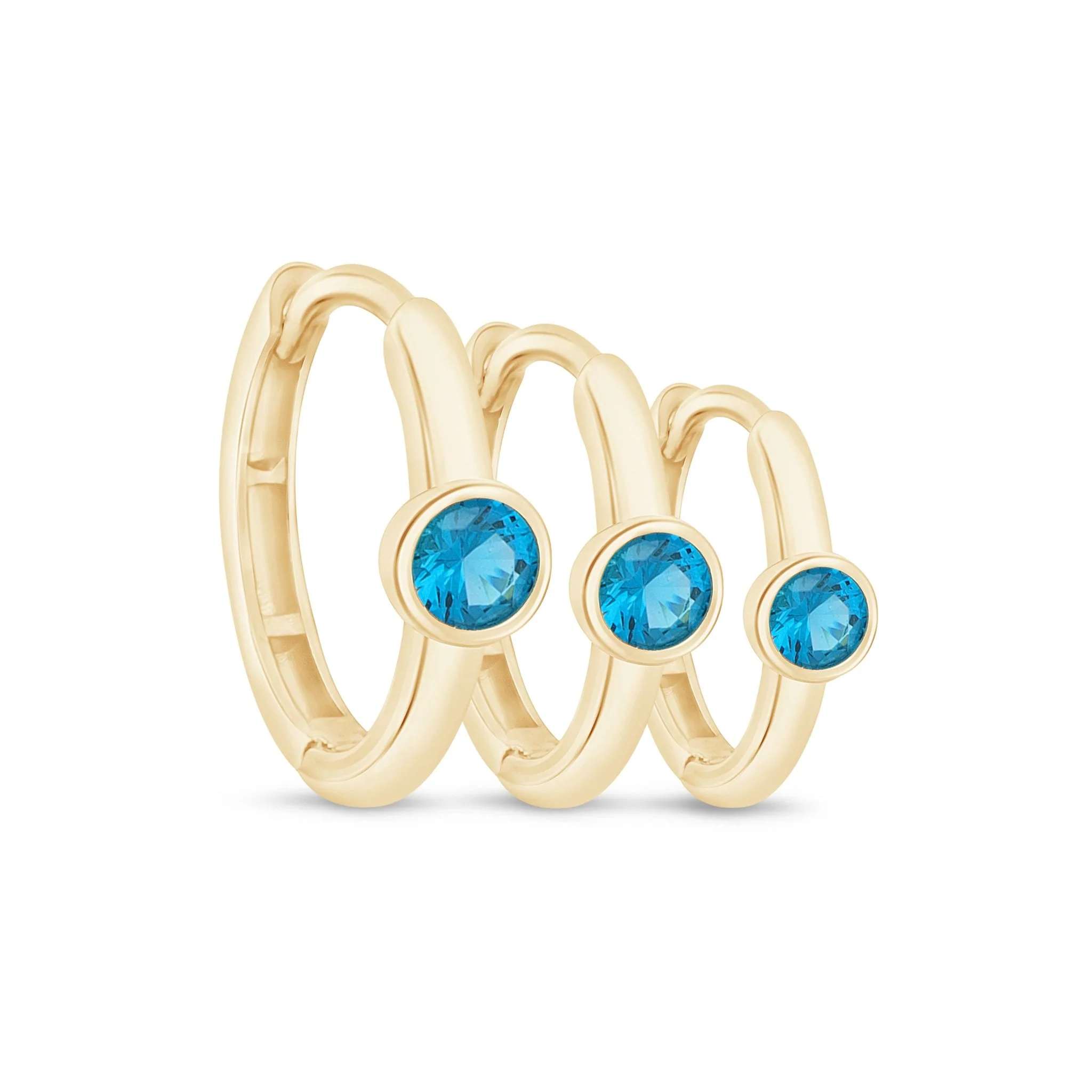 Yellow Gold Blue Topaz Bezel Stud - Image 12