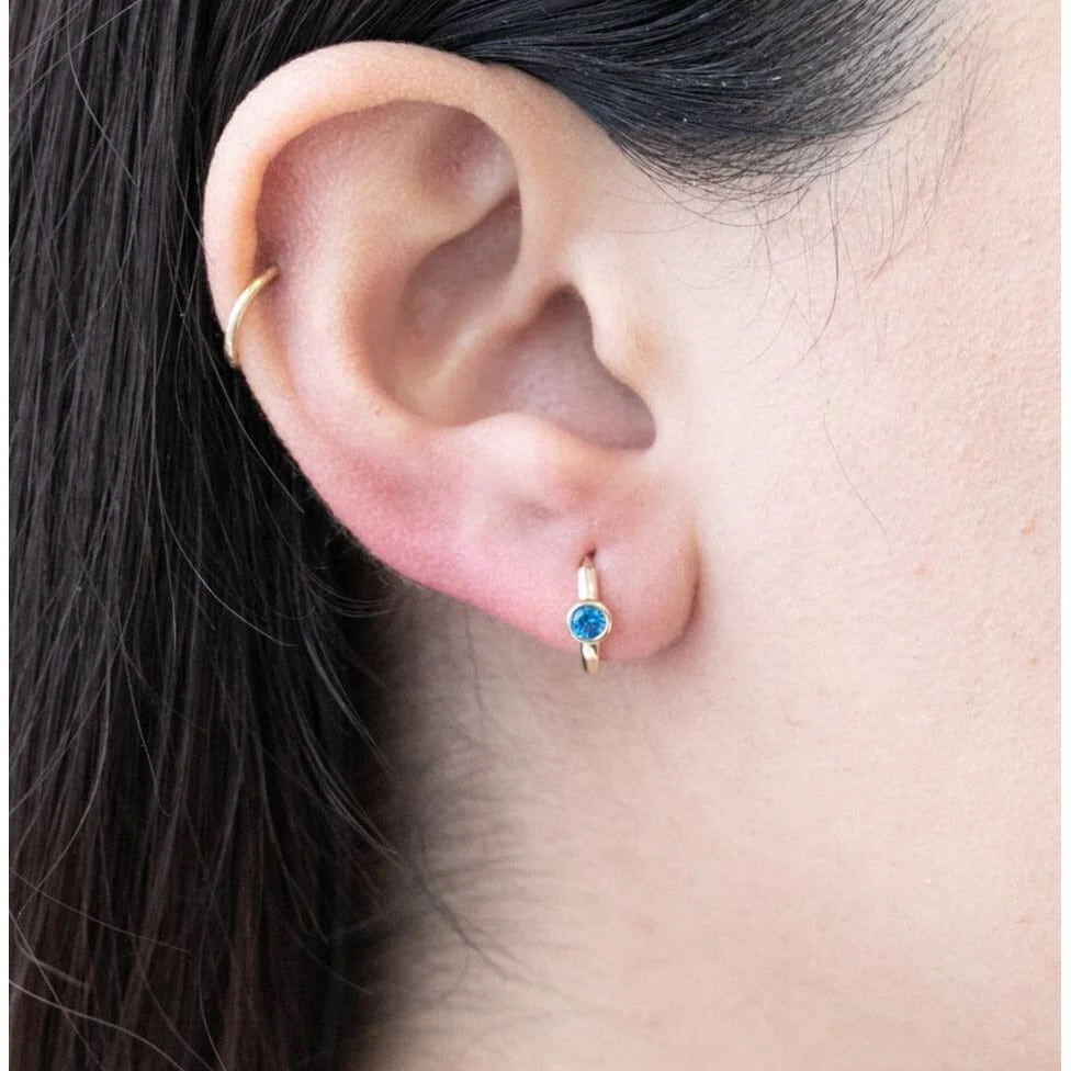 Yellow Gold Blue Topaz Bezel Stud - Image 8