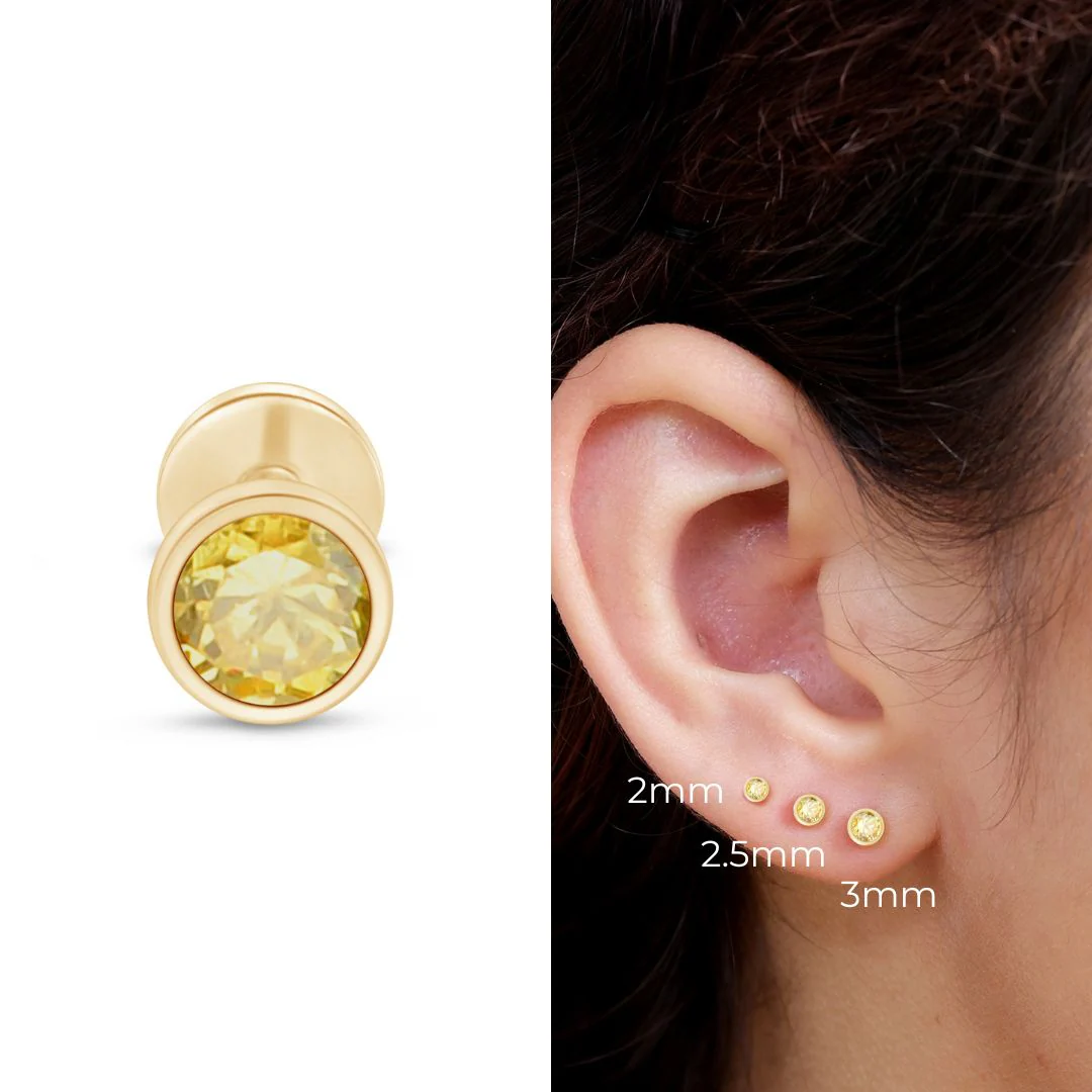 Yellow Gold Round Citrine Bezel Set Flat Back Earring - Image 9