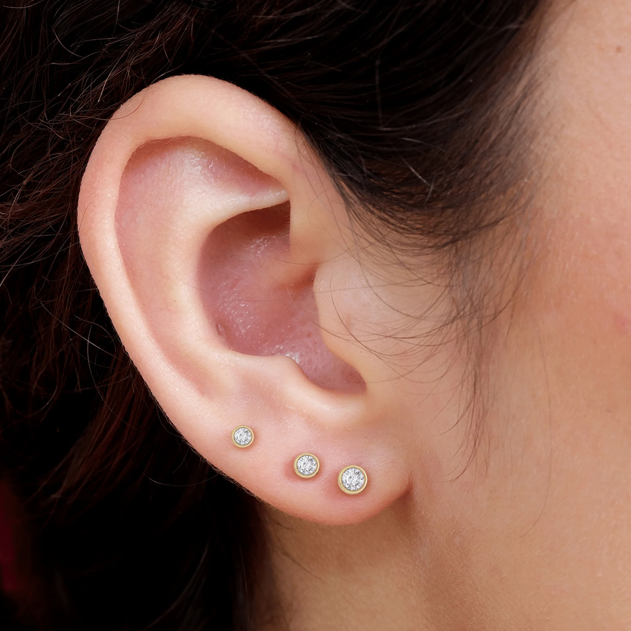 White Gold Round Diamond Bezel Set Flat Back Earring - Image 6