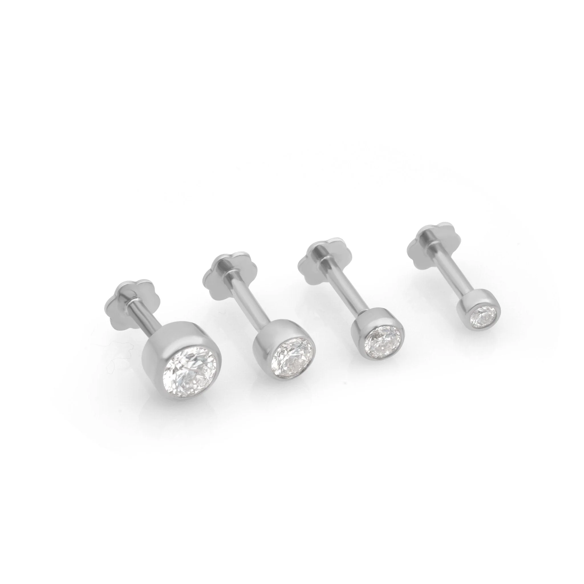 White Gold Round Diamond Bezel Set Flat Back Earring - Image 7