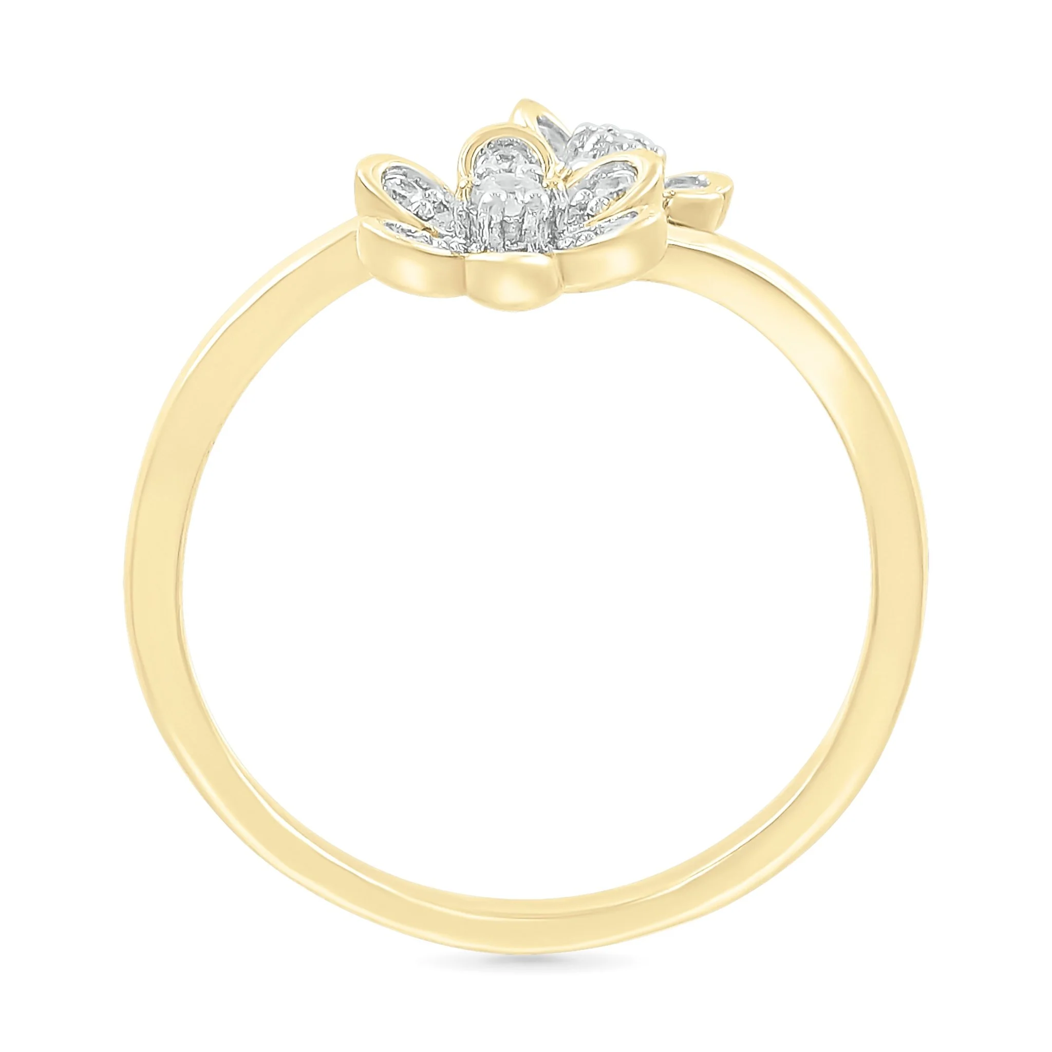 Bezel Set Diamond Double Flower Toi et Moi Ring in Solid 10k Yellow Gold - Image 2