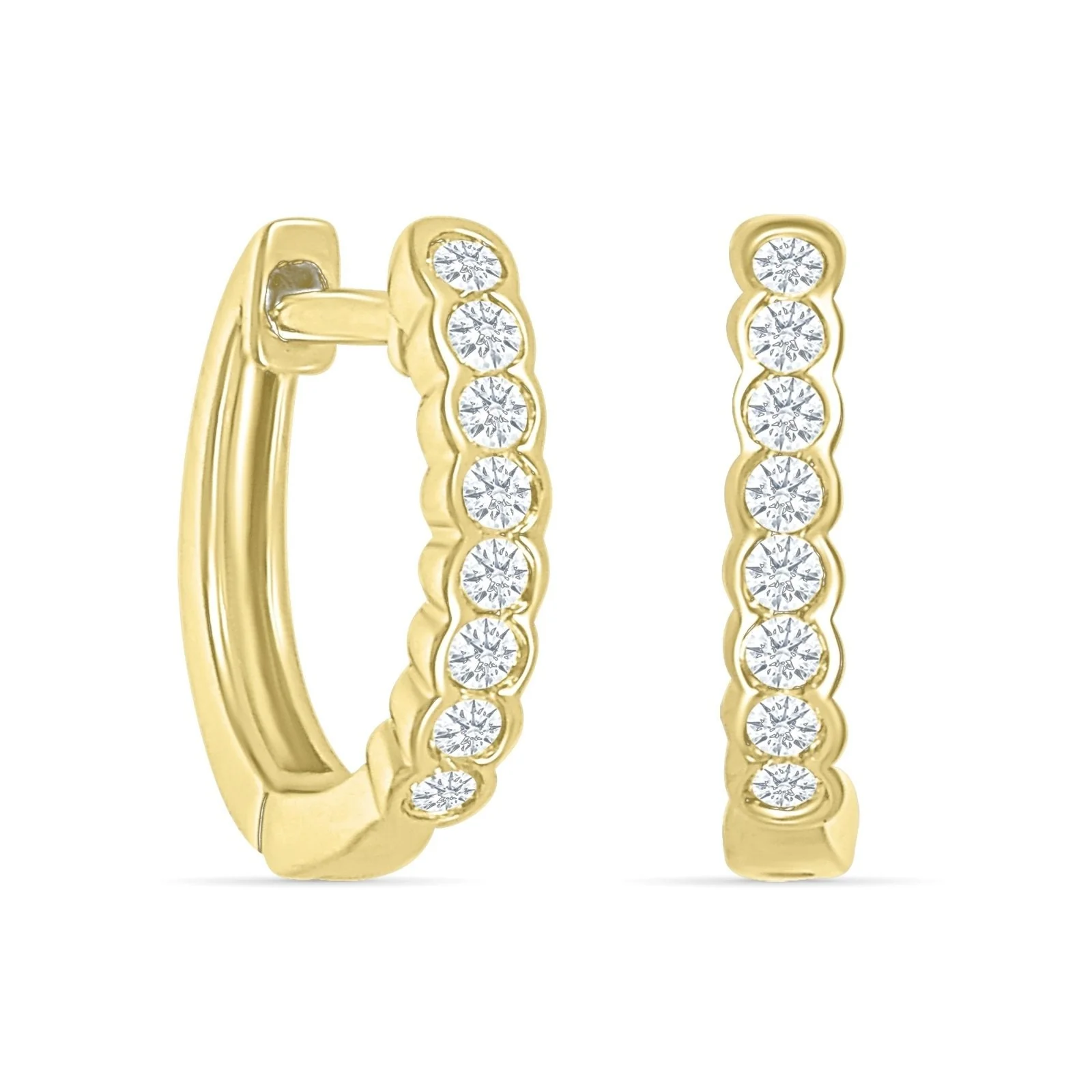 Yellow Gold Bezel Set Diamond Hoop